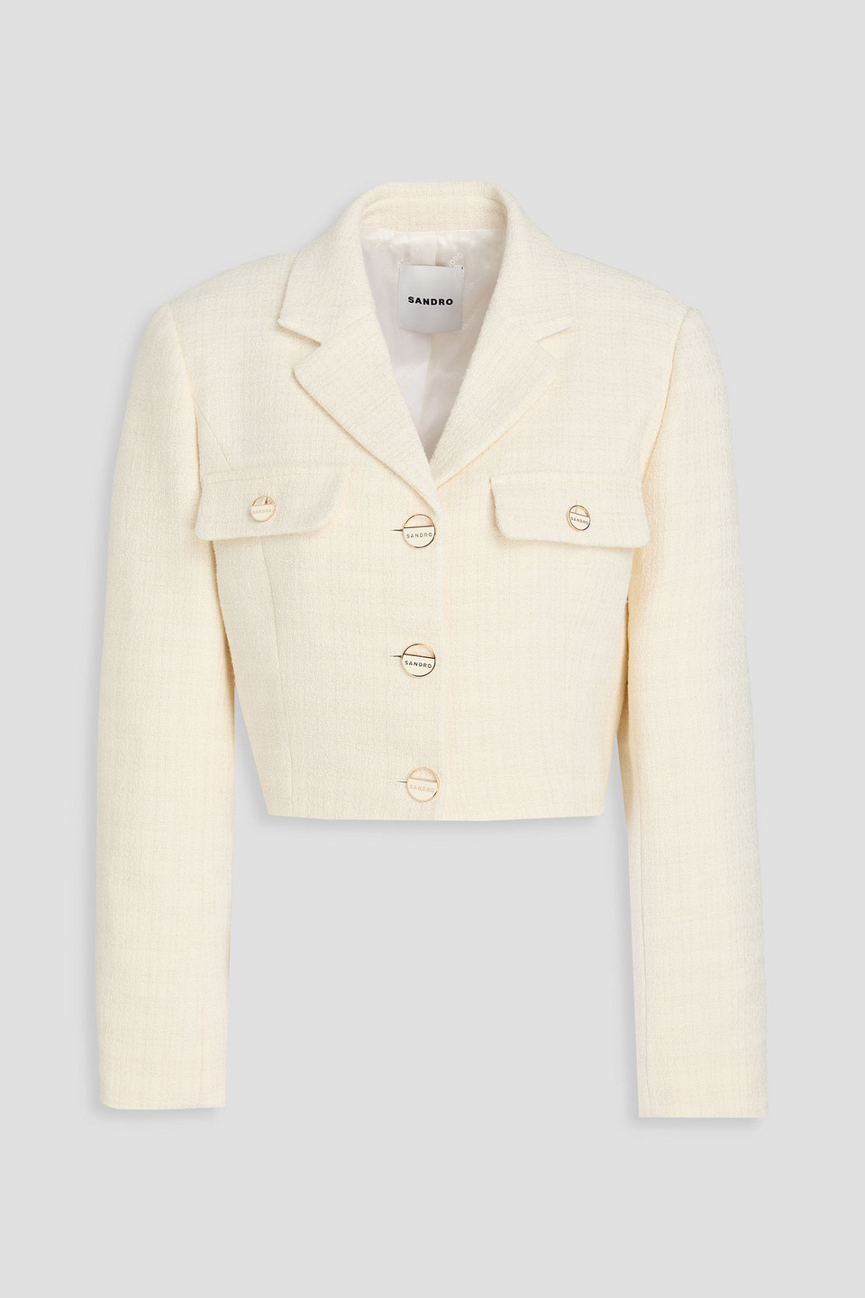 Sandro Cropped Tweed Blazer In Neutral