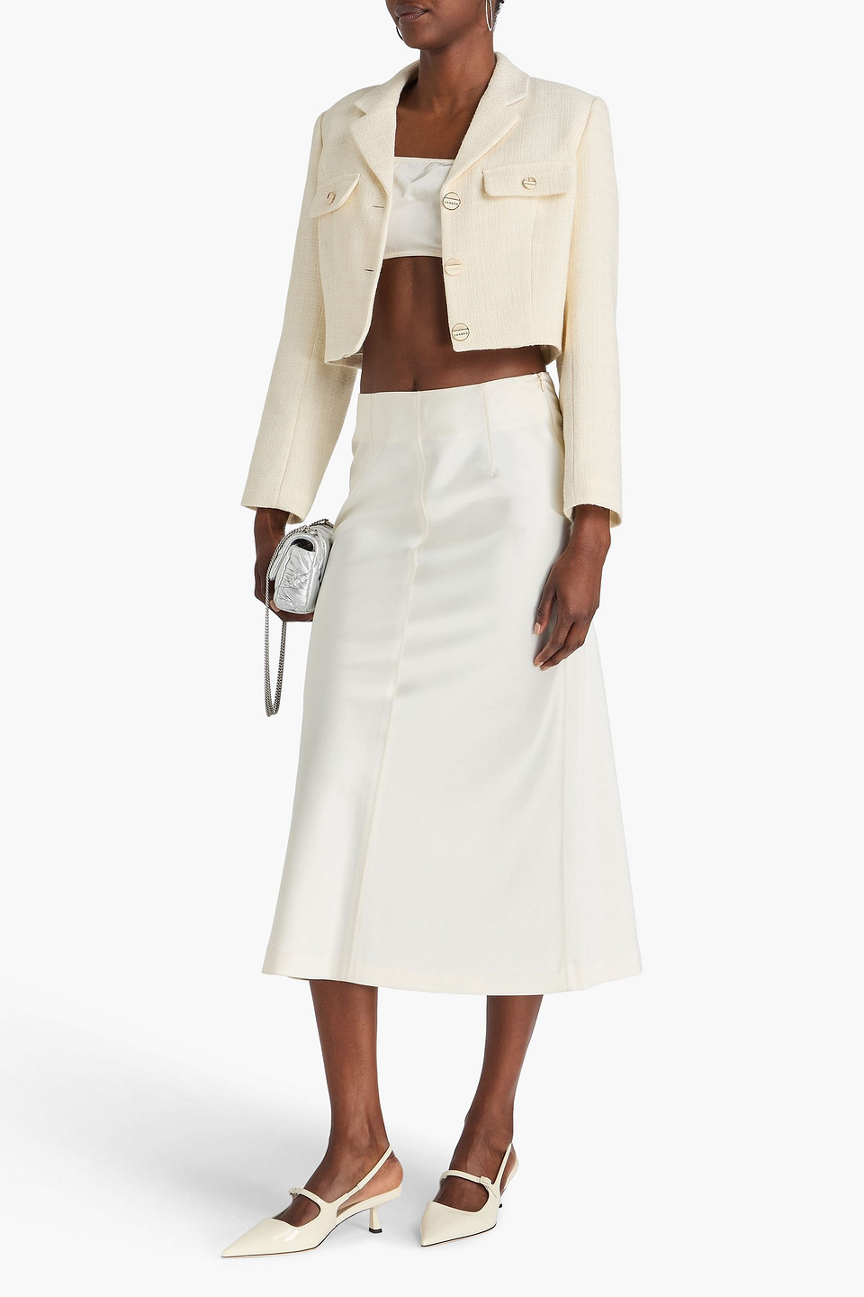  Sandro - Cropped Blazer Aus Tweed - Weiß - Fr 40 