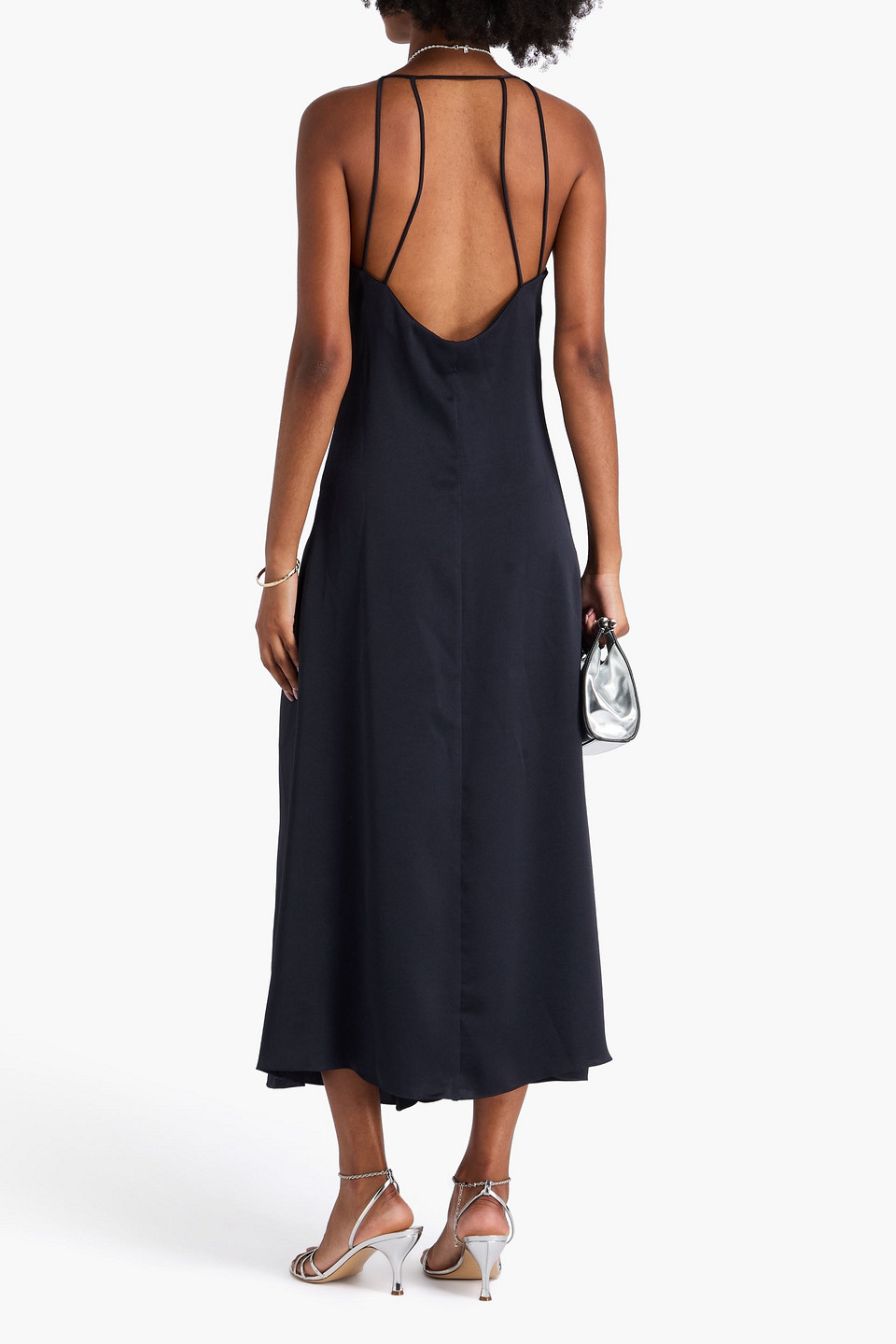  Sandro - Maxikleid Aus Glänzendem Twill Mit Raffungen - Blau - Fr 40 