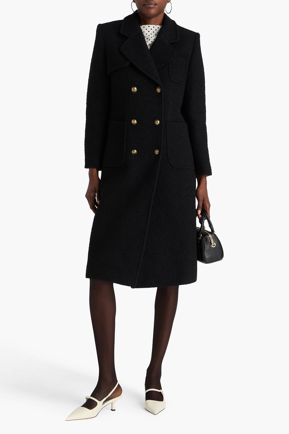  Sandro - Double-breasted Bouclé-tweed Coat - Black - Fr 34 