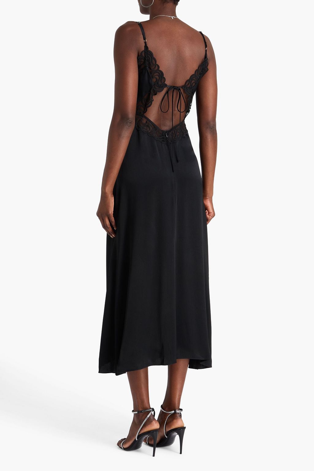 SANDRO Guipure lace-trimmed satin midi slip dress