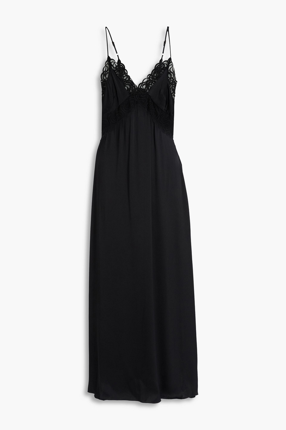 sandro - guipure lace-trimmed satin midi slip dress - black - fr 34
