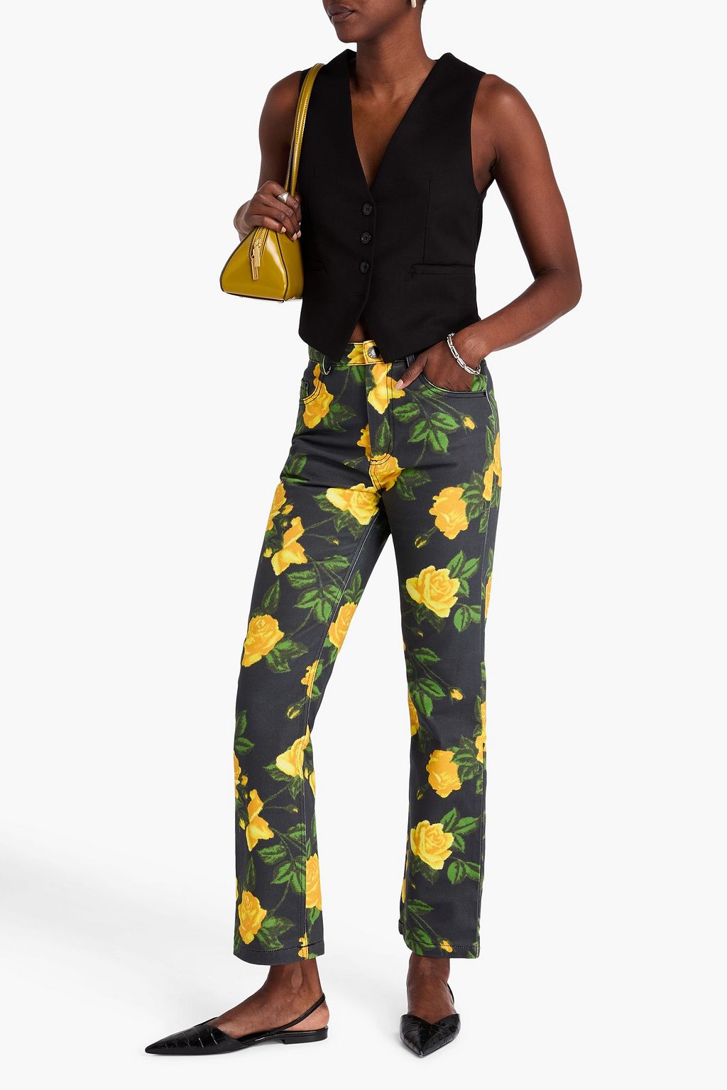 RICHARD QUINN Hoch sitzende Jeans mit geradem Bein und Blumenprint