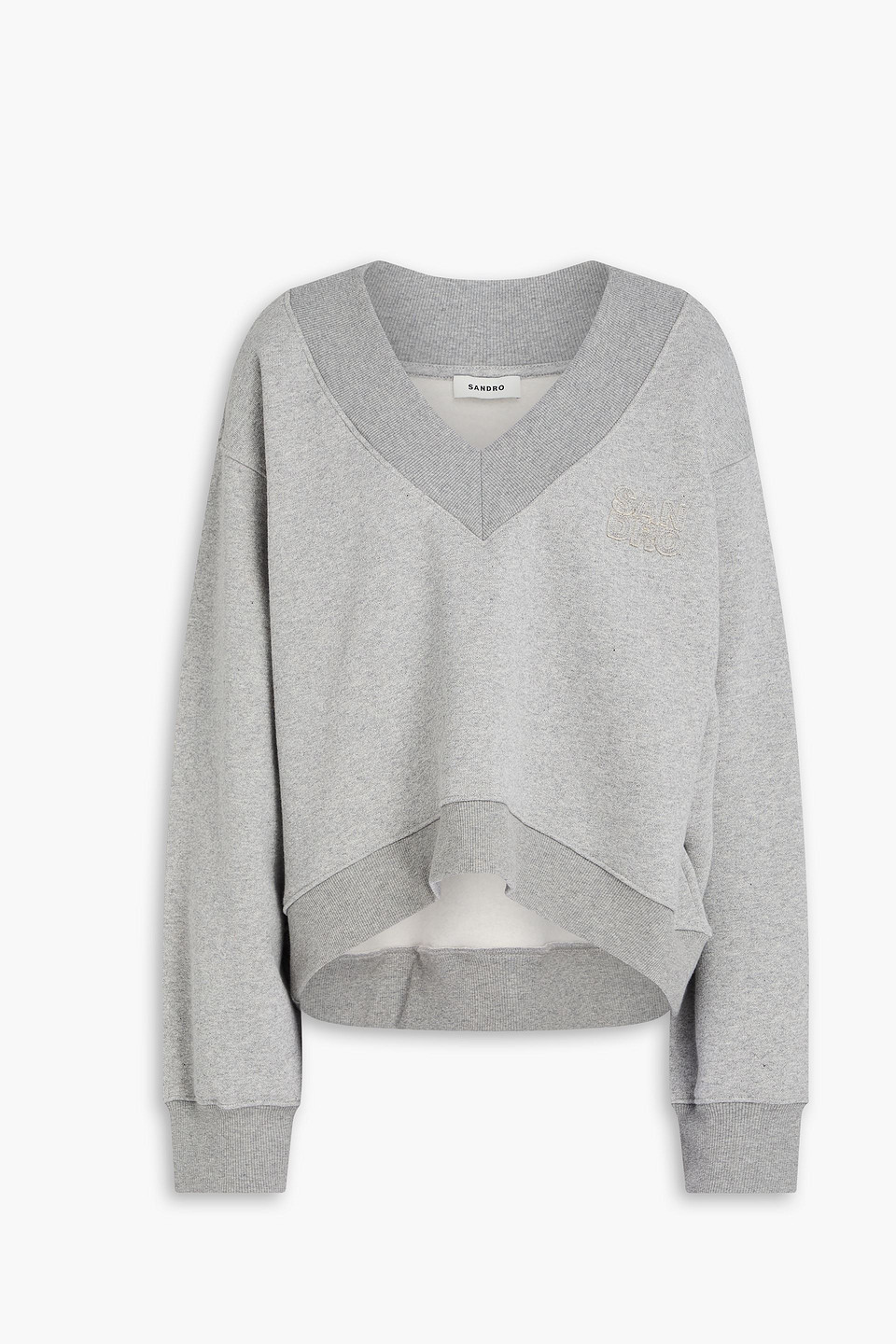 sandro - cotton-blend jersey sweatshirt - gray - 4