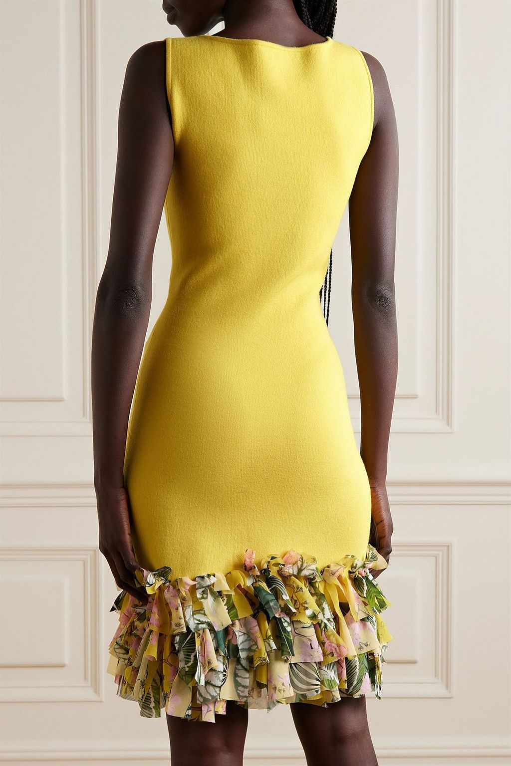 OSCAR DE LA RENTA Minikleid aus Stretch-Strick mit Chiffonbesätzen