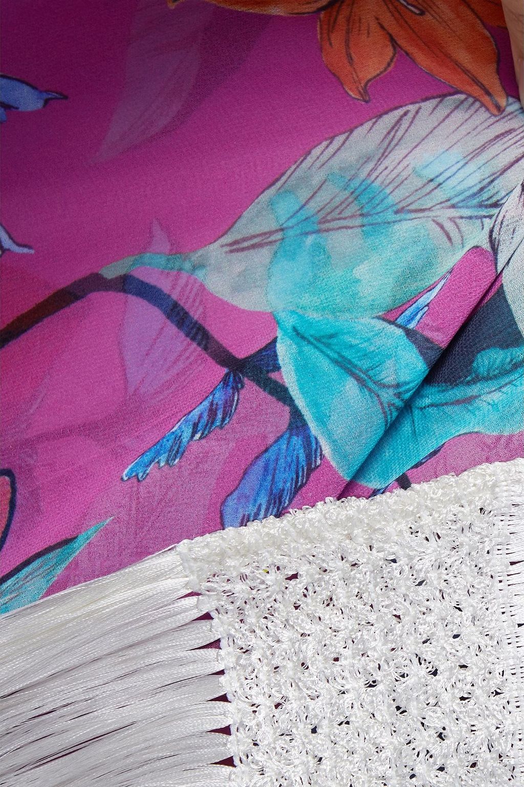 PATBO Zamia fringed crochet-trimmed printed chiffon pareo