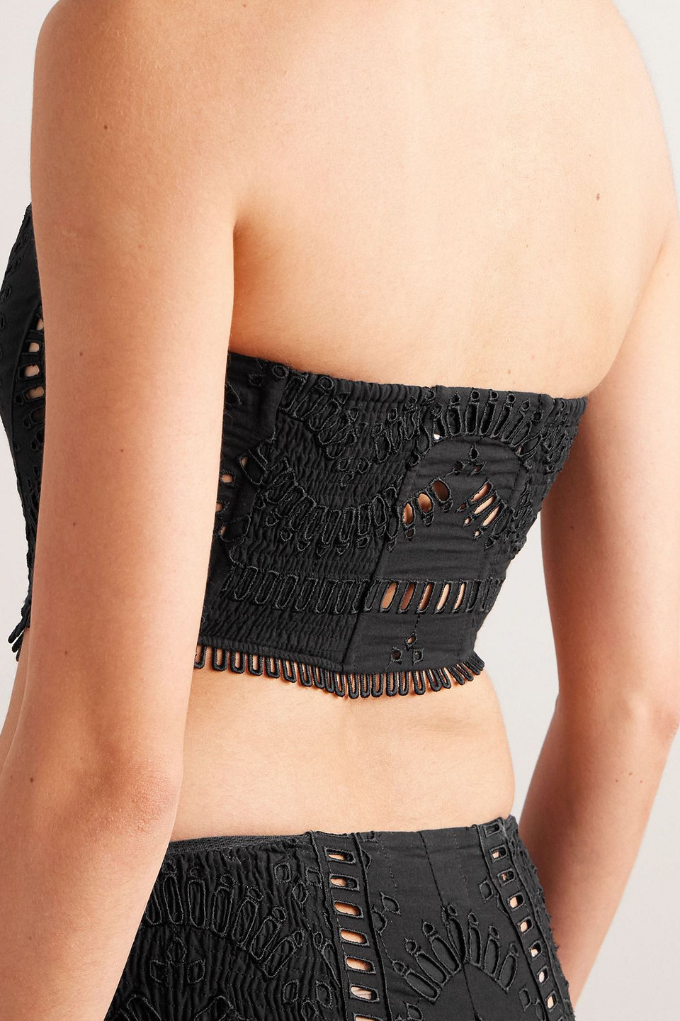 Charo Ruiz Sting Strapless Broderie Anglaise Cotton-blend Bustier Top In Black