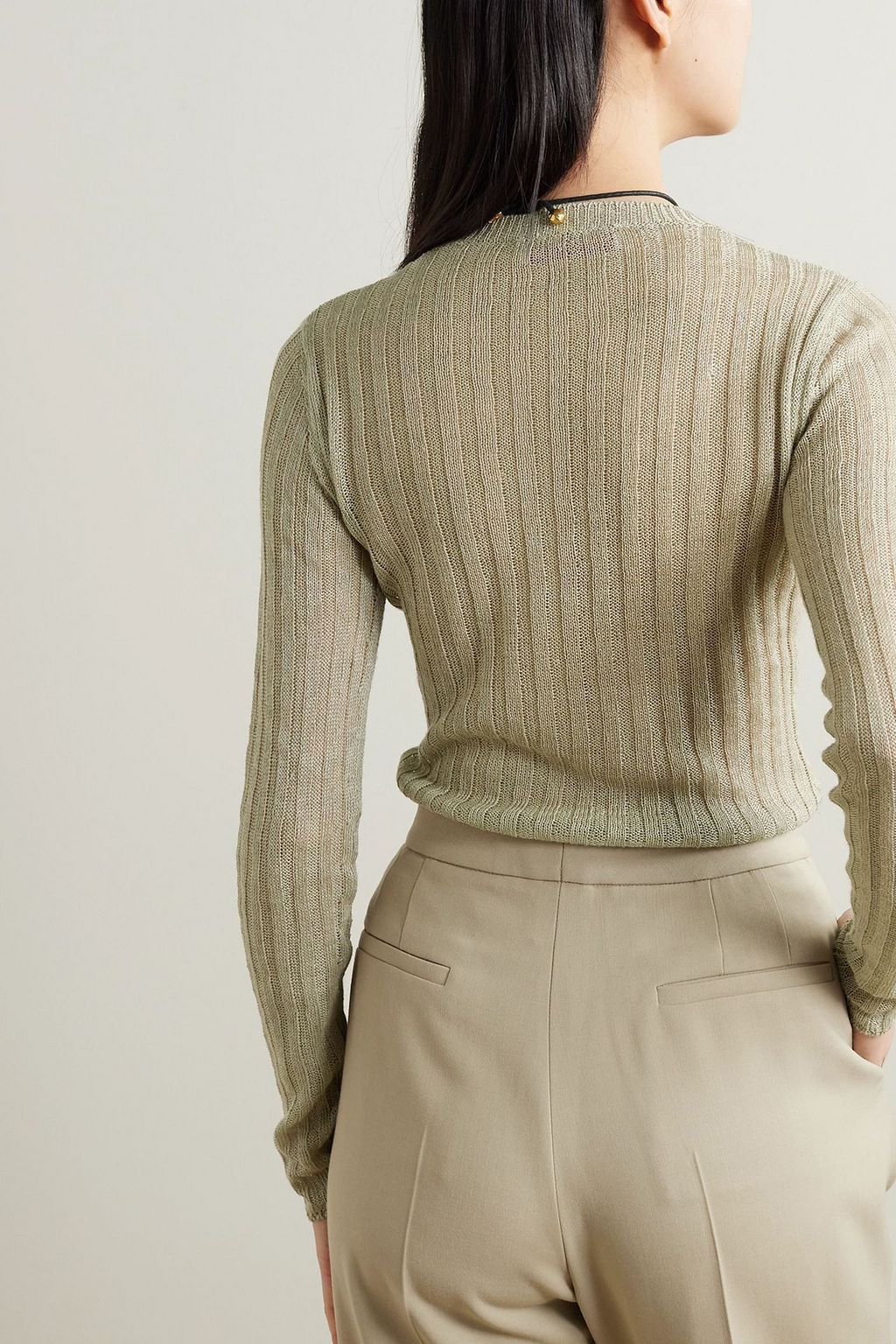 VALENTINO GARAVANI Ribbed-knit linen top