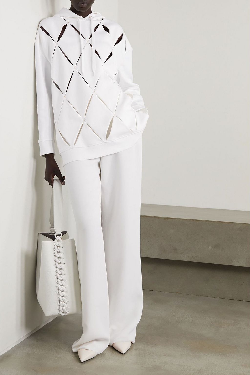 VALENTINO GARAVANI Rockstud embellished cotton-blend jersey hoodie