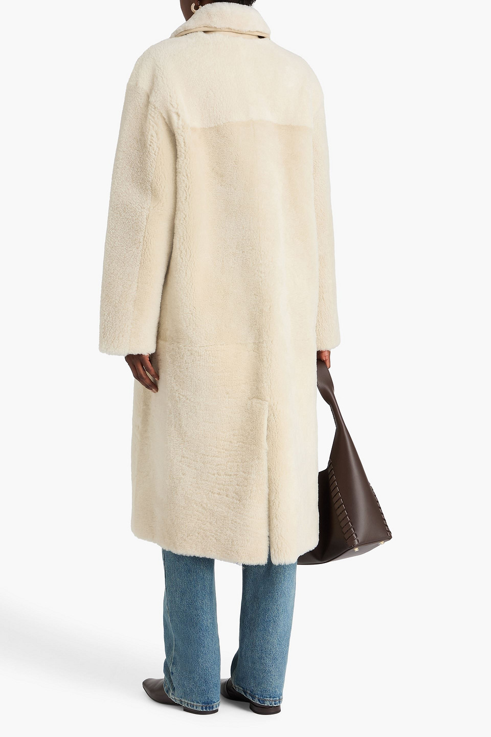 Sandro Shearling Coat In Neutral