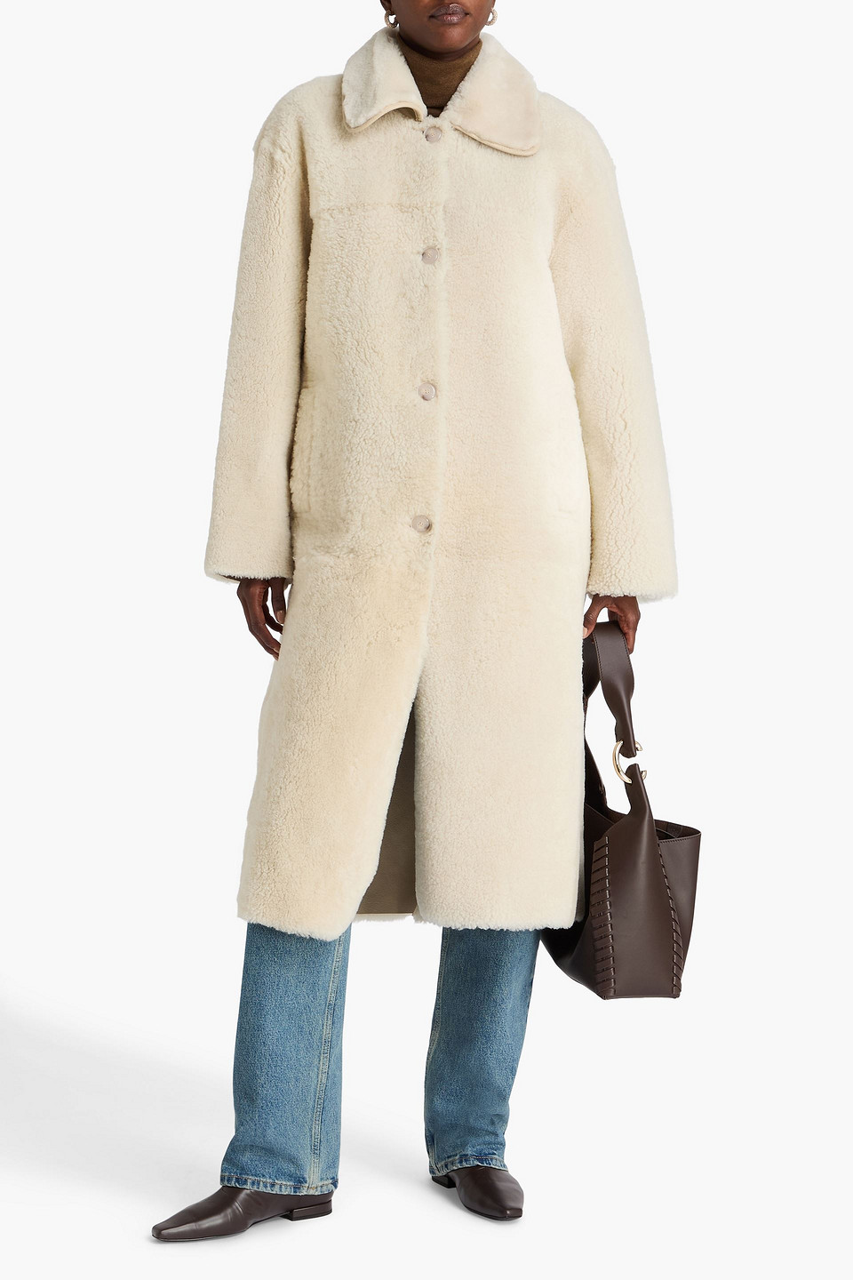 Sandro Shearling Coat In Neutral