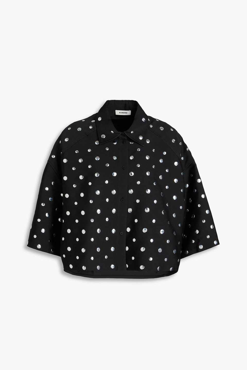 sandro - cropped studded faille shirt - black - 0