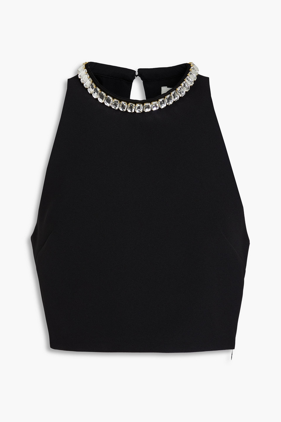 sandro - cropped crystal-embellished crepe top - black - 3