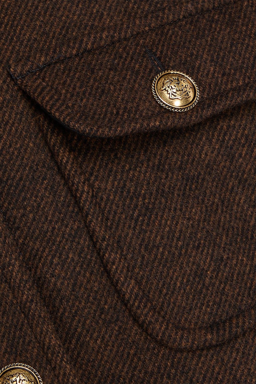 SANDRO Leather-trimmed wool-blend twill coat