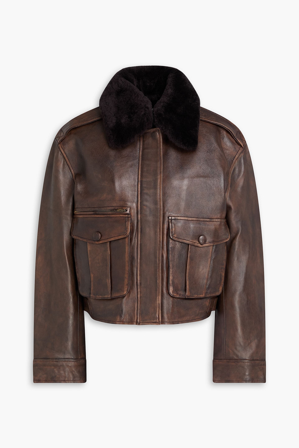 Sandro Shearling-trimmed Leather Jacket In Brown