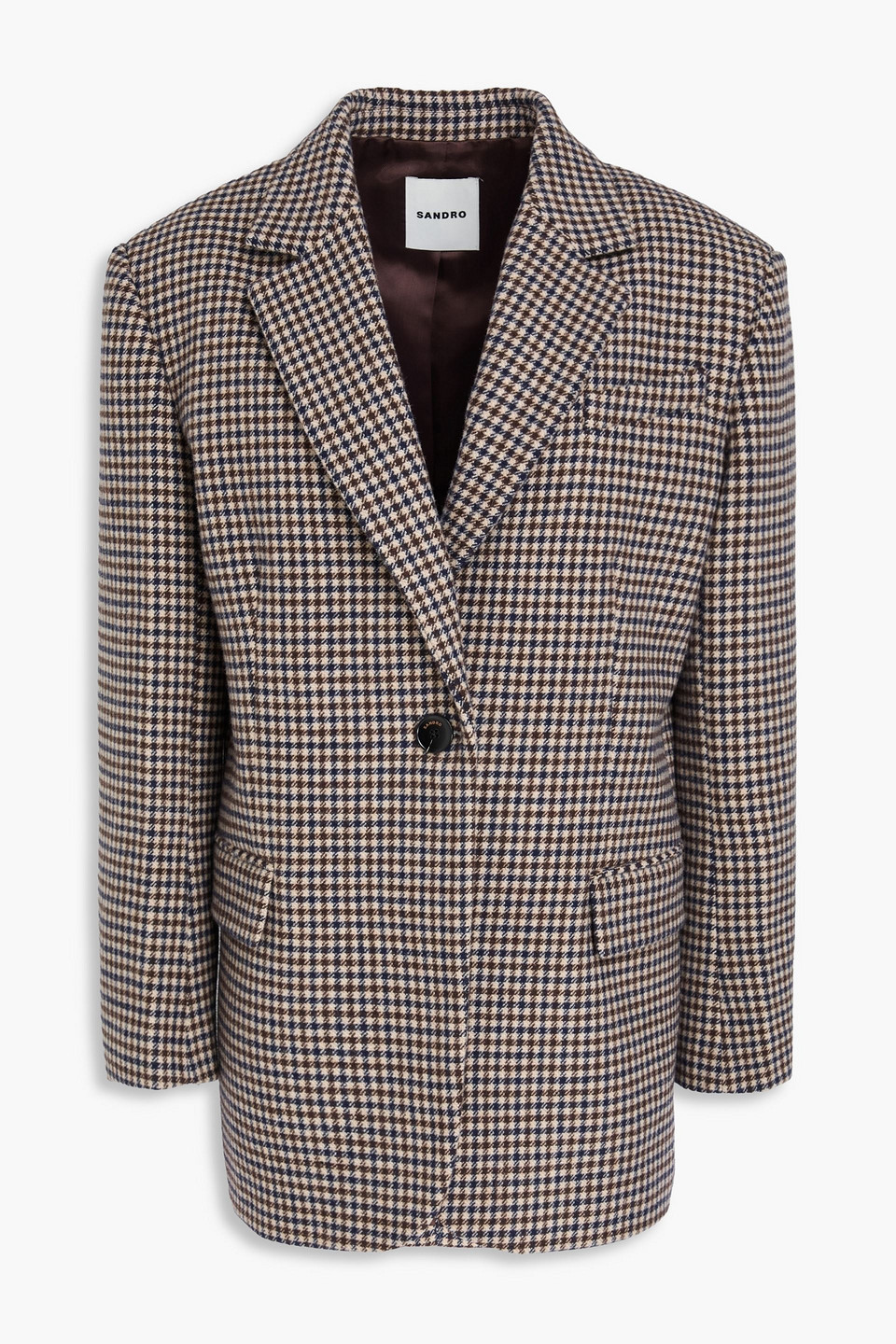 Sandro Houndstooth Wool-blend Tweed Blazer In Brown