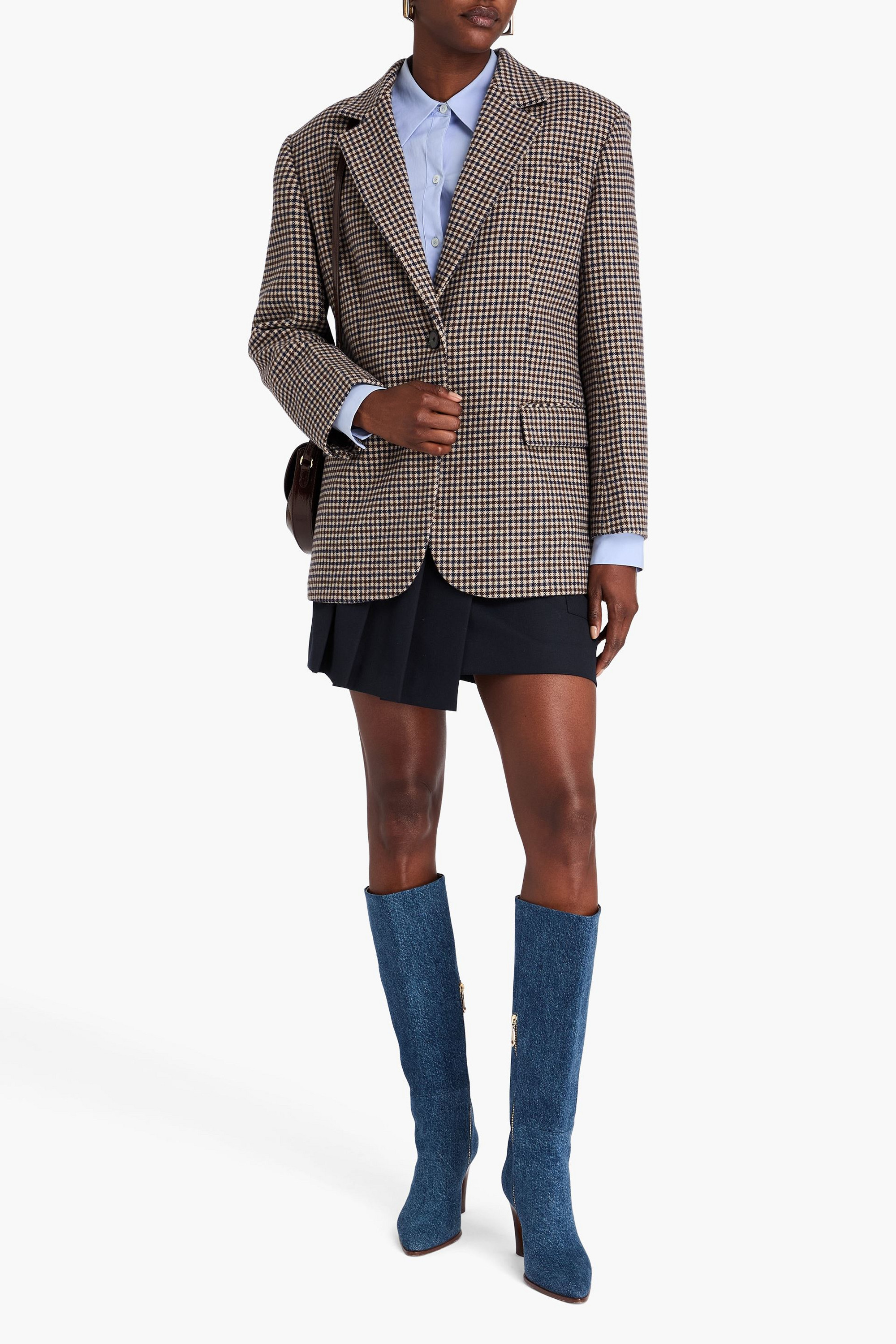 SANDRO Houndstooth wool-blend tweed blazer