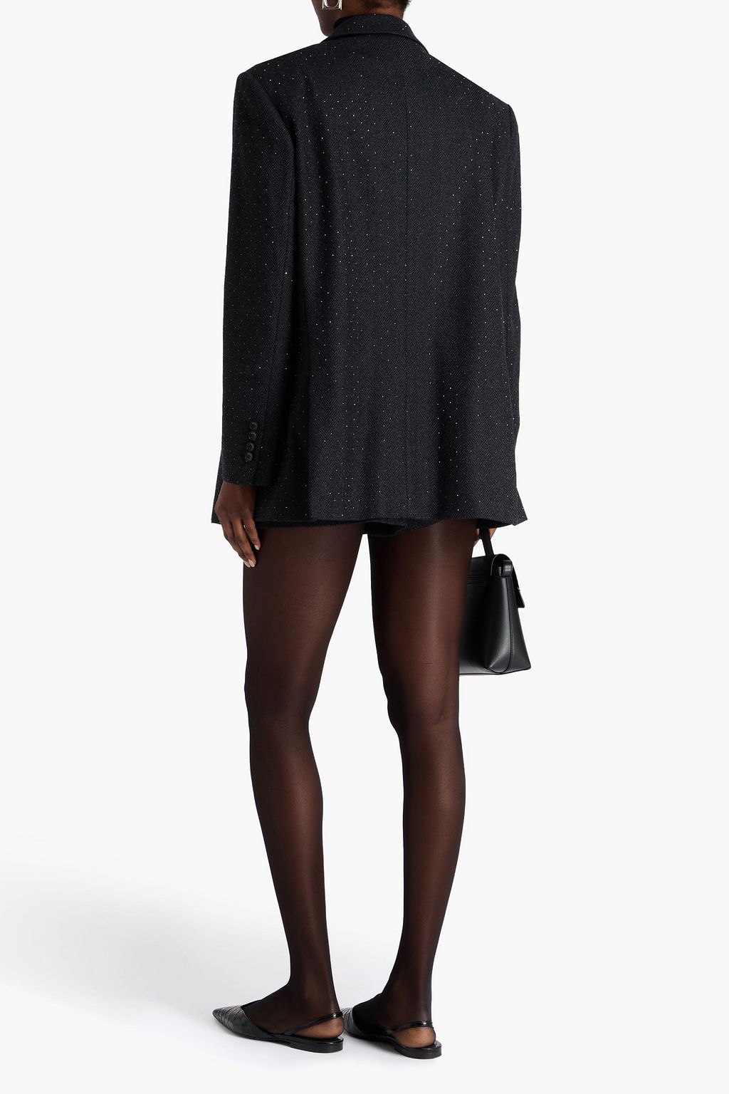SANDRO Crystal-embellished herringbone wool-flannel blazer