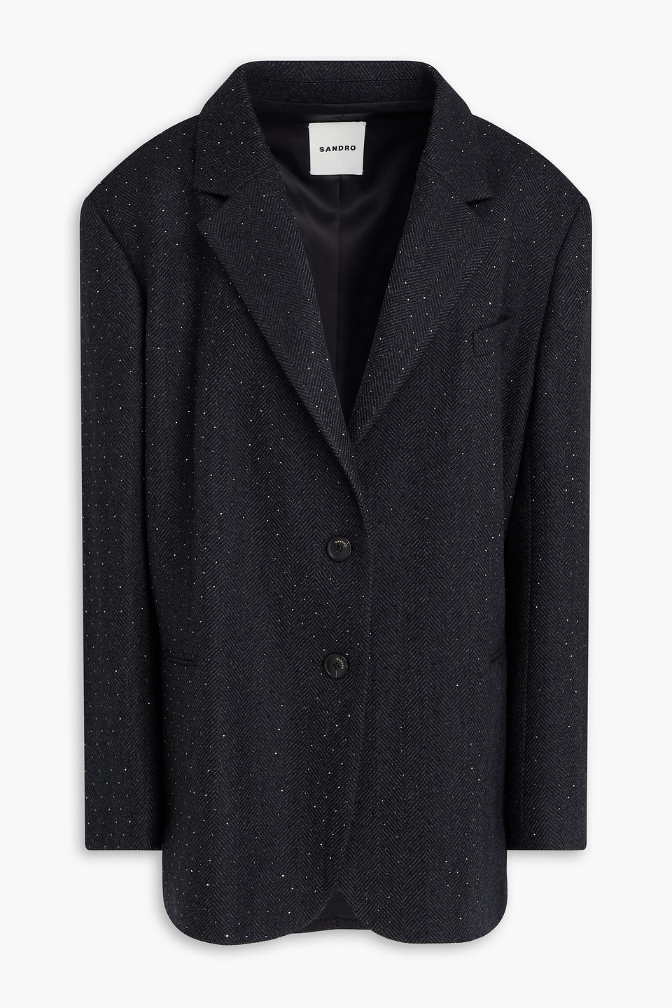 Sandro Crystal-embellished Herringbone Wool-flannel Blazer In Black