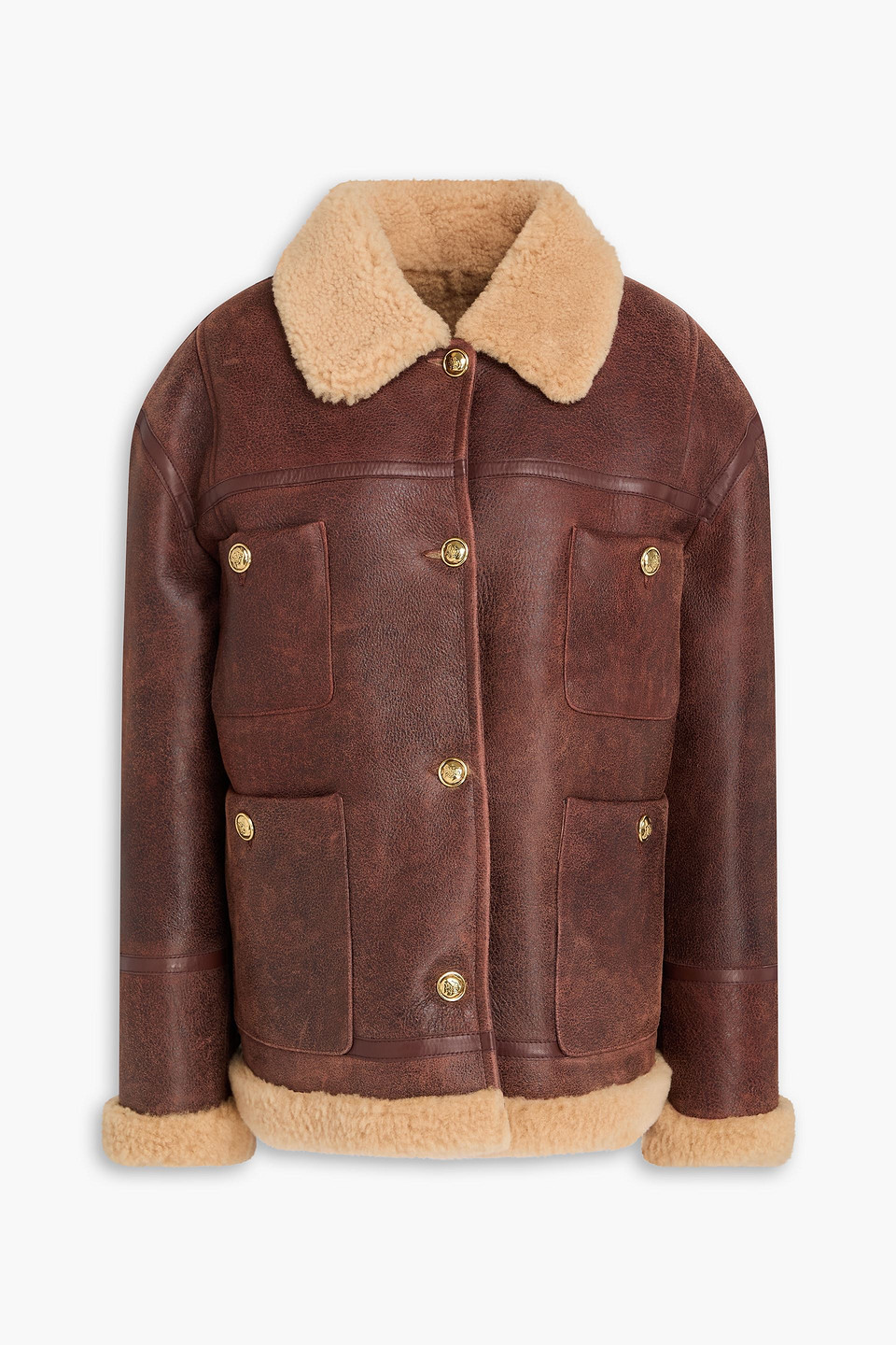 Sandro Shearling Jacket In Brown