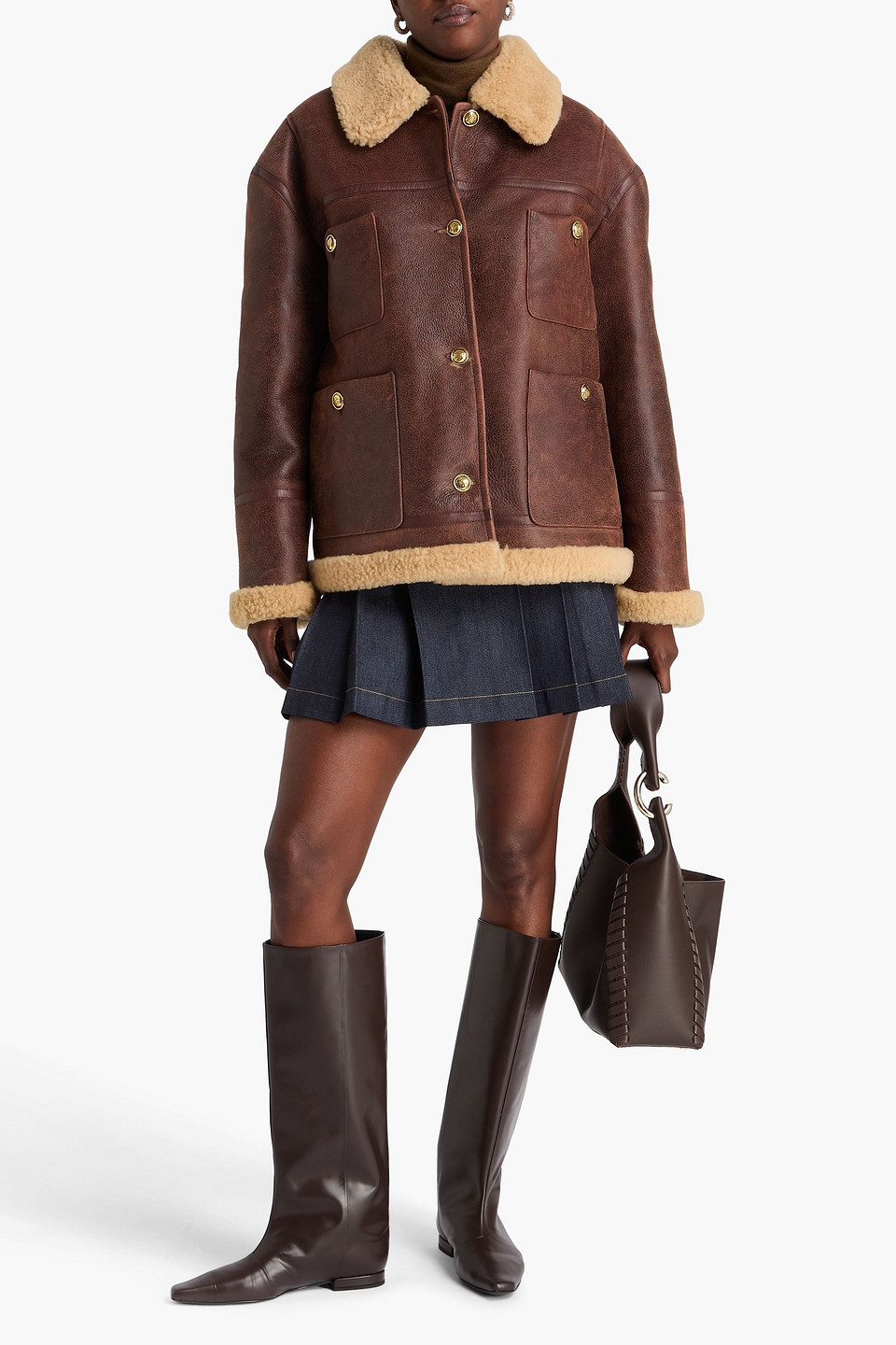 Sandro Shearling Jacket In Brown