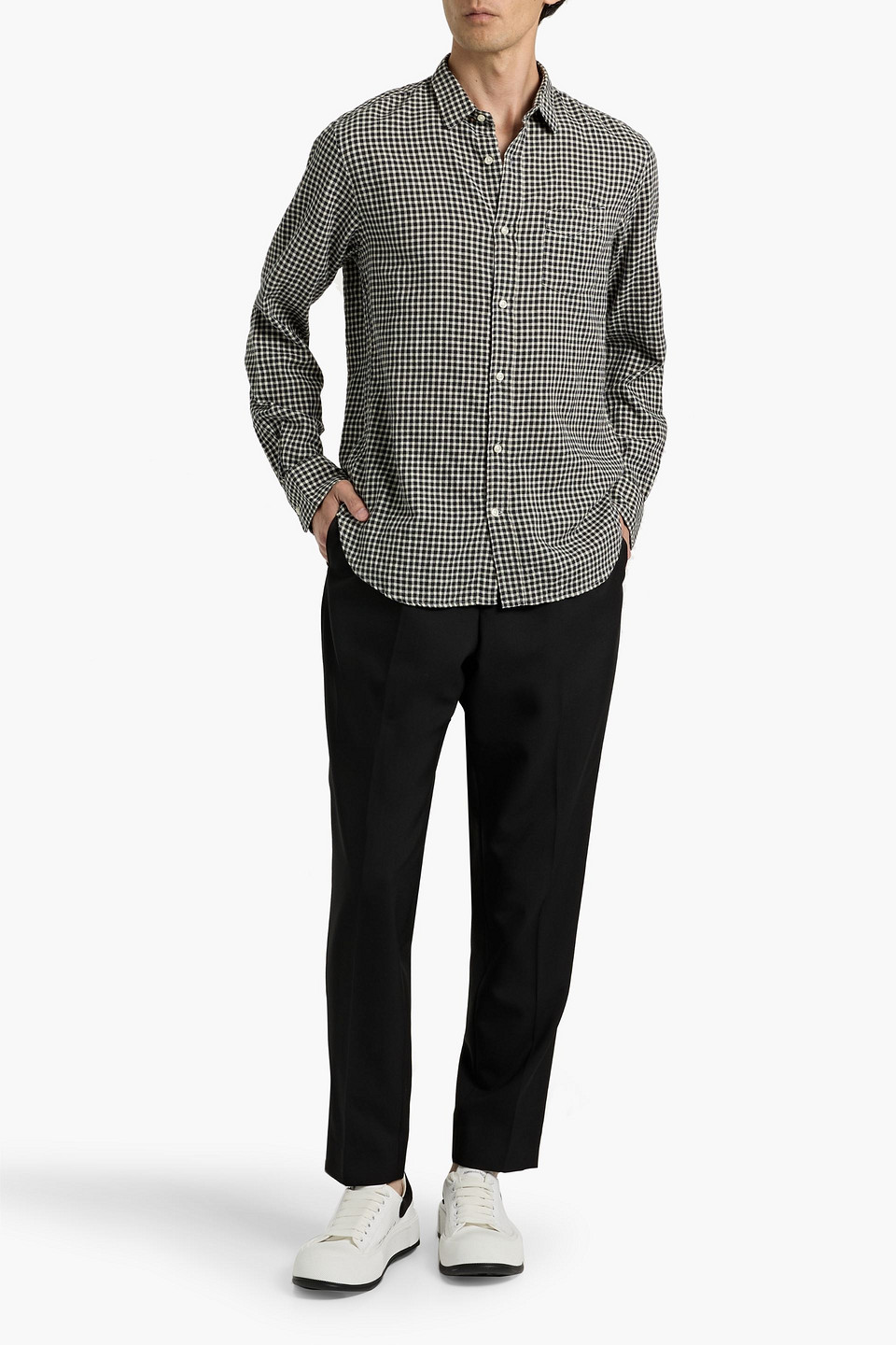 Officine Generale Lipp Checked Cotton-blend Shirt In Gray