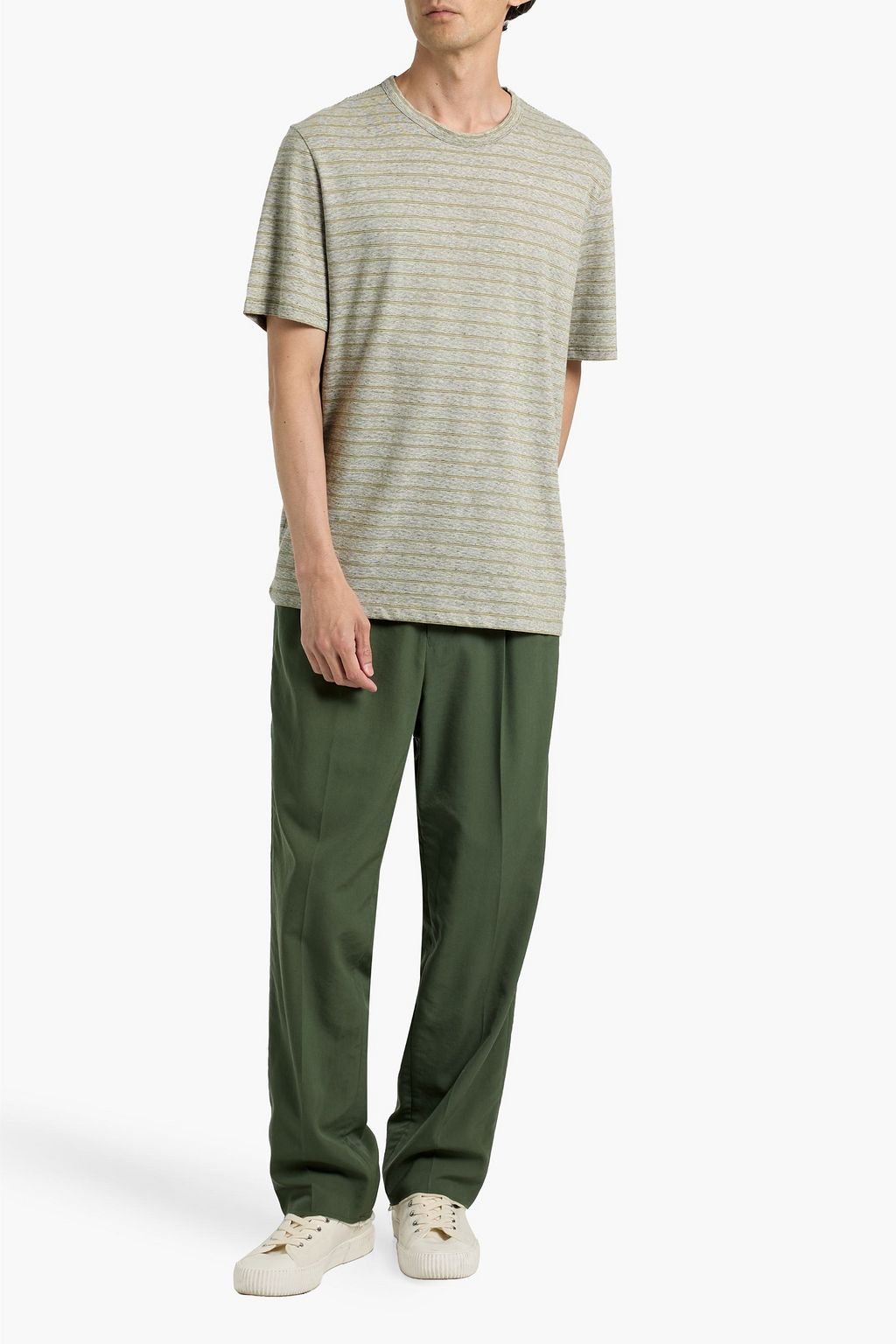 OFFICINE GÉNÉRALE Striped cotton and linen-blend t-shirt