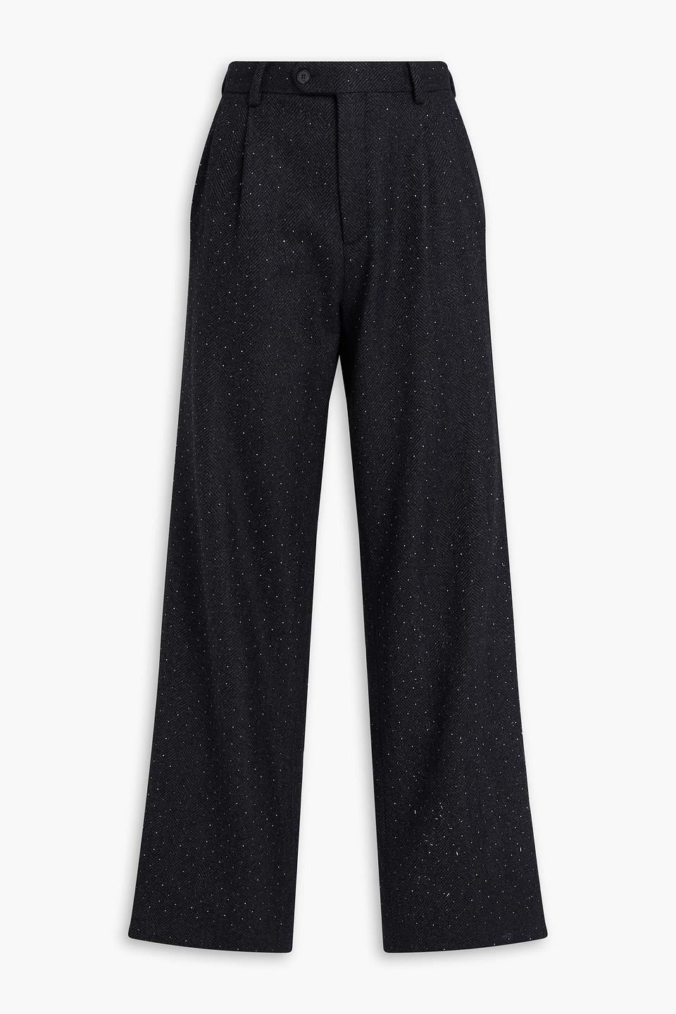 Sandro Crystal-embellished Herringbone Wool-flannel Straight-leg Pants In Blue