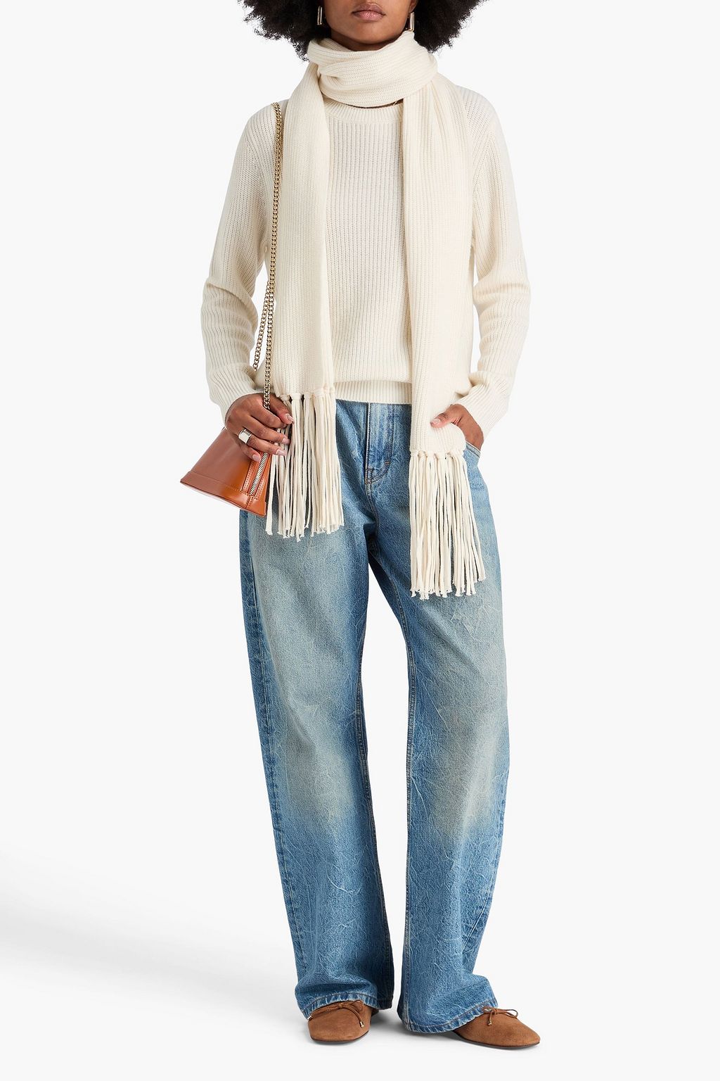 SANDRO Ribbed wool and cashmere-blend sweater