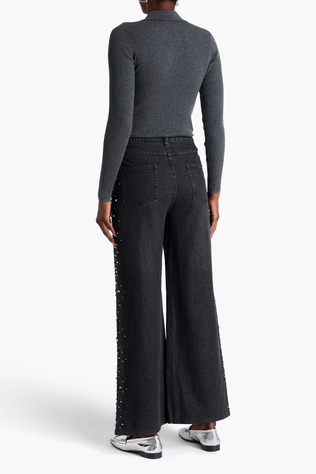 SANDRO Crystal-embellished high-rise wide-leg jeans