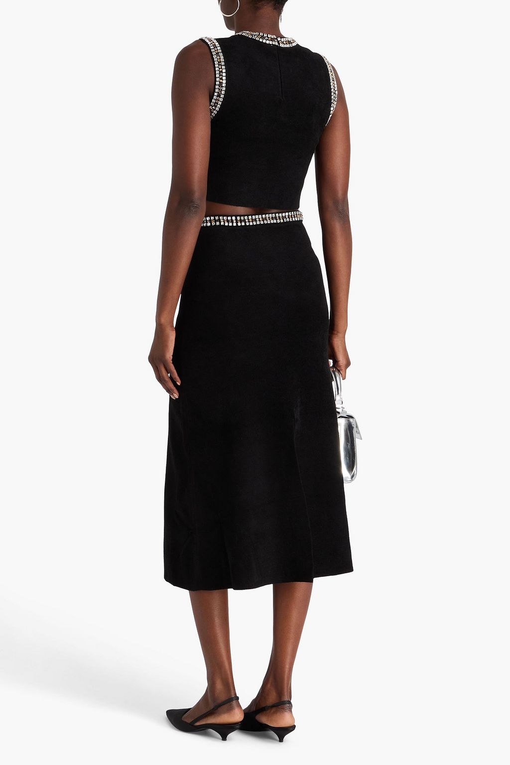 SANDRO Crystal-embellished velour midi skirt