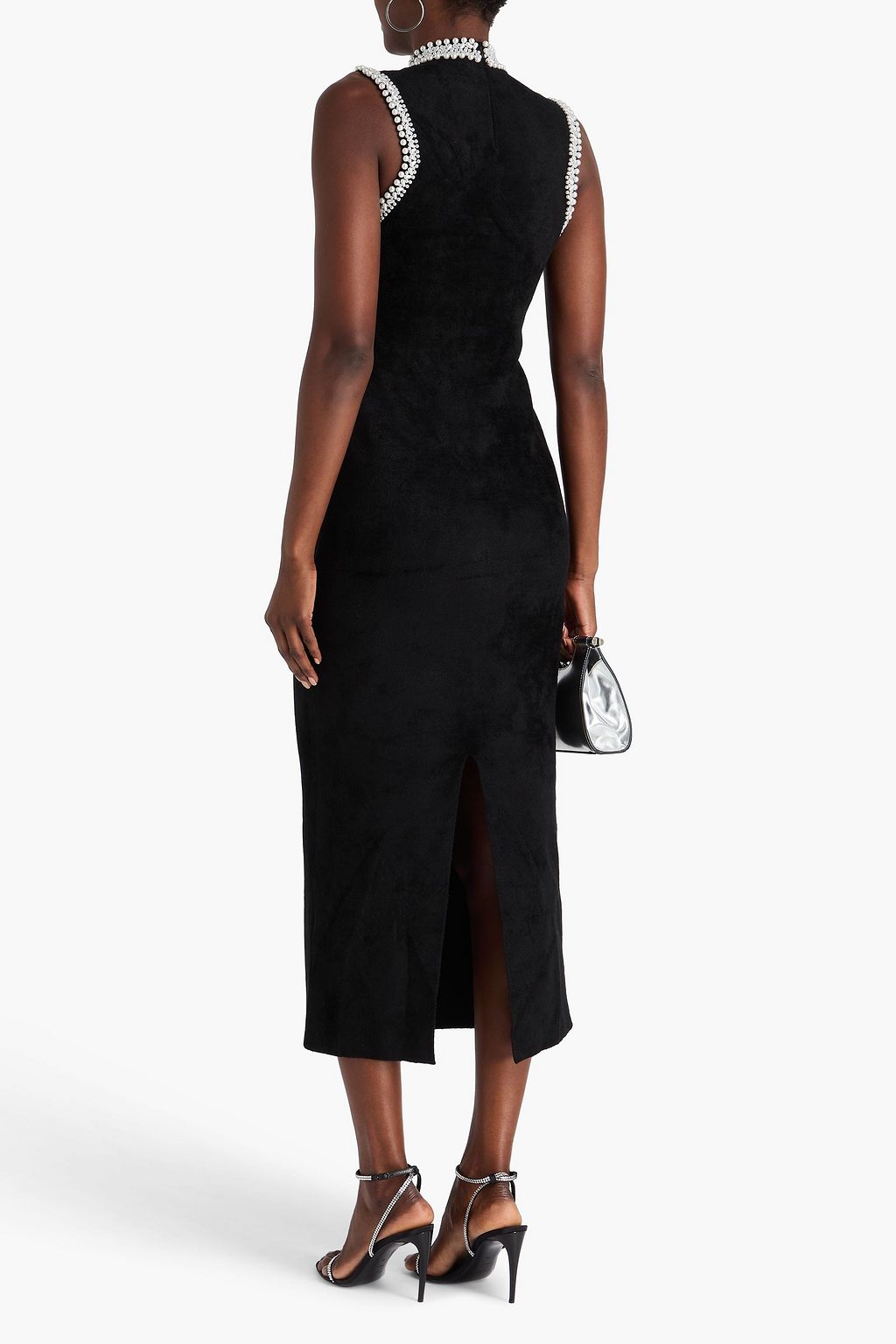 SANDRO Bead-embellished velour midi dress