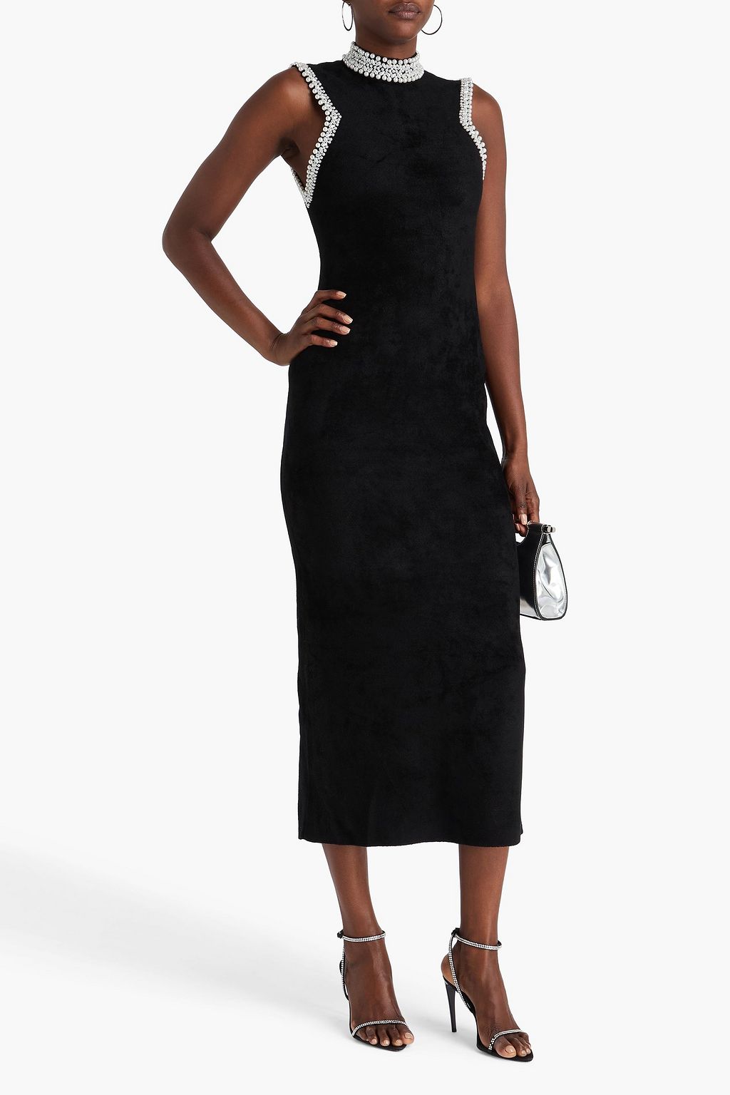 SANDRO Bead-embellished velour midi dress