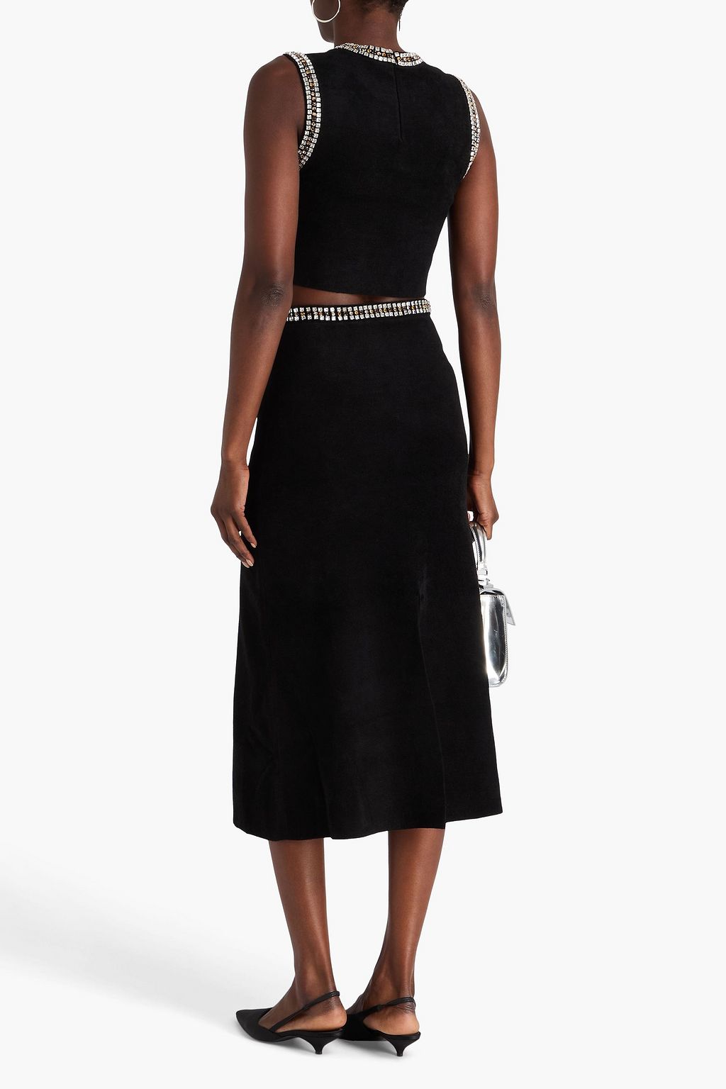 SANDRO Cropped crystal-embellished velour top