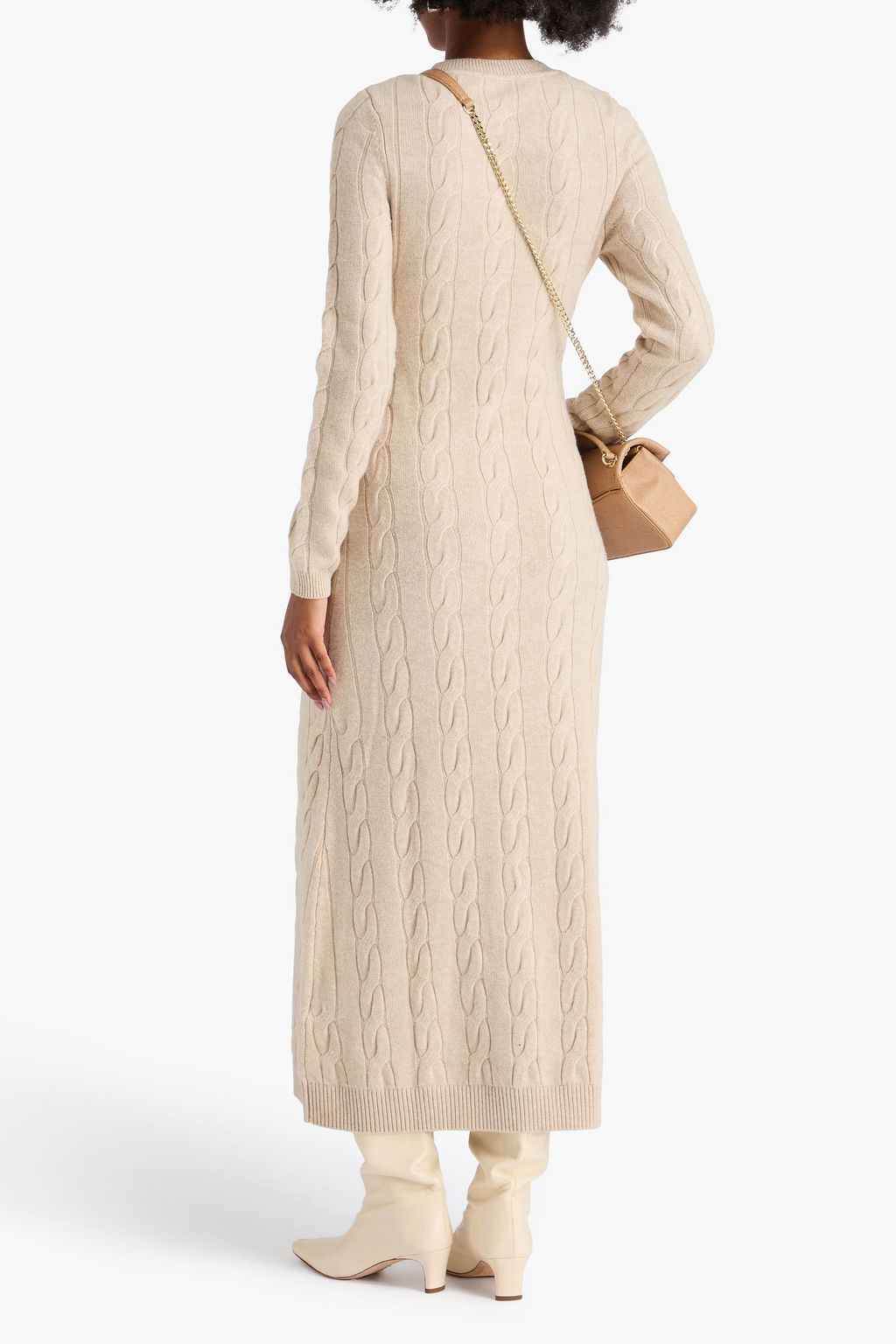SANDRO Cable-knit wool and cashmere-blend midi dress