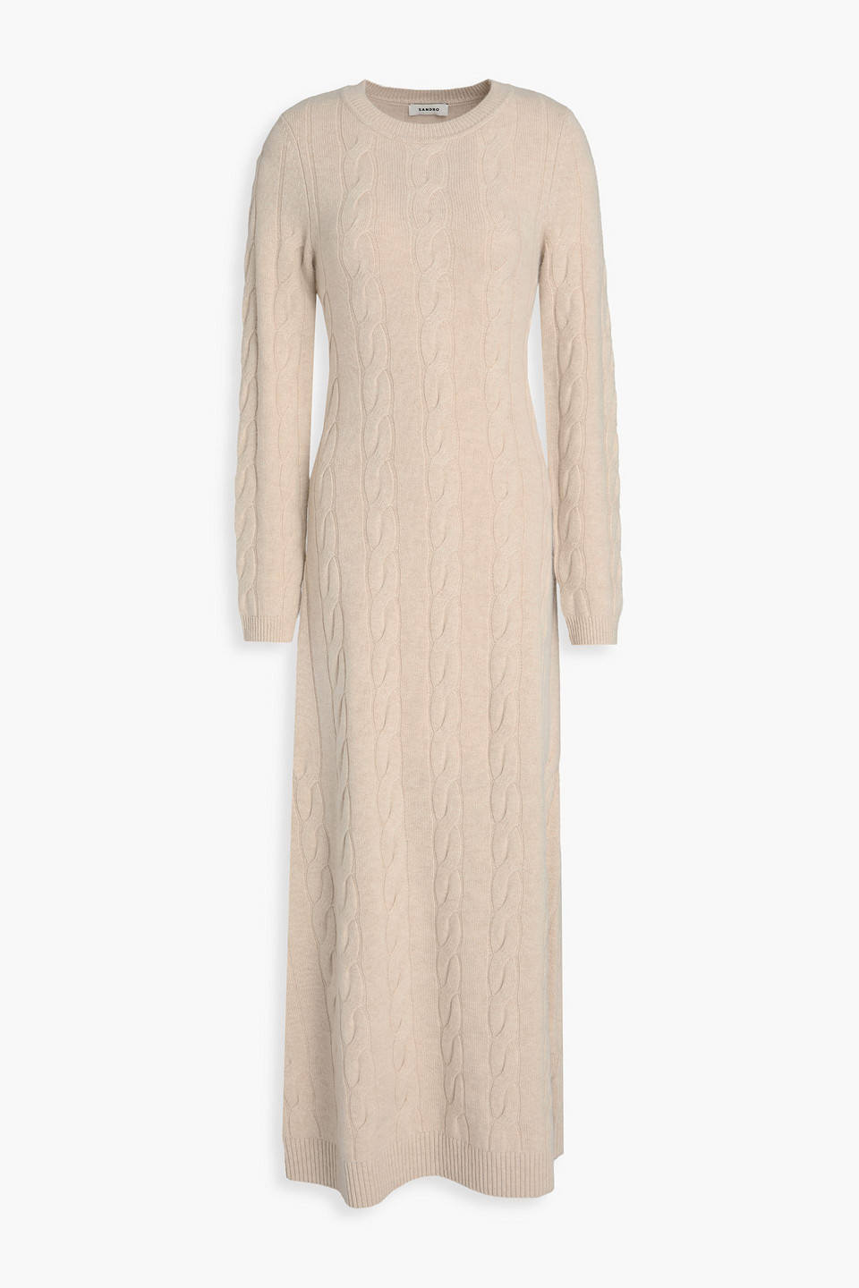 Sandro Cable-knit Wool And Cashmere-blend Midi Dress In Neutral