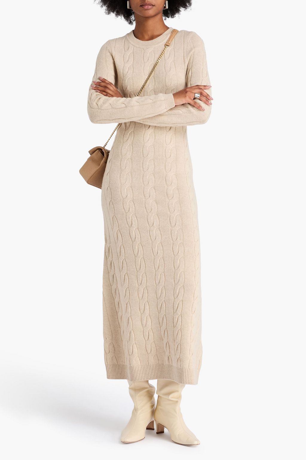 SANDRO Cable-knit wool and cashmere-blend midi dress