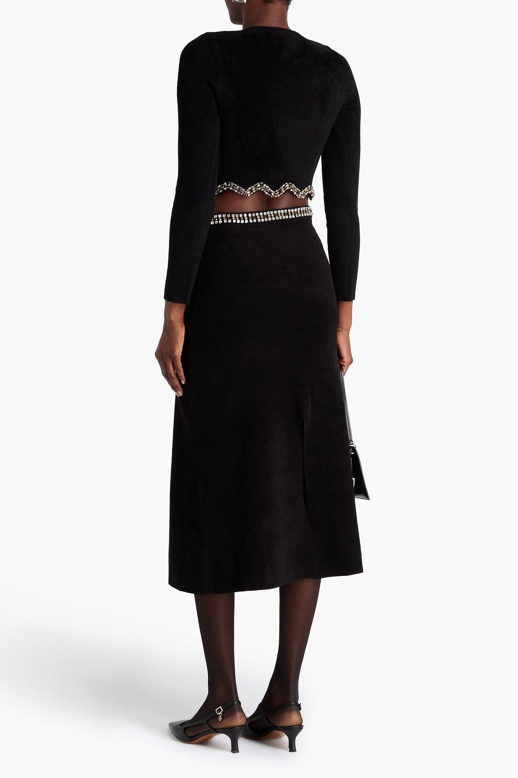 SANDRO Cropped crystal-embellished velvet cardigan