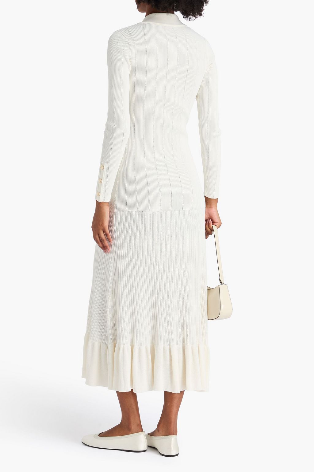 SANDRO Ribbed-knit midi shirt dress