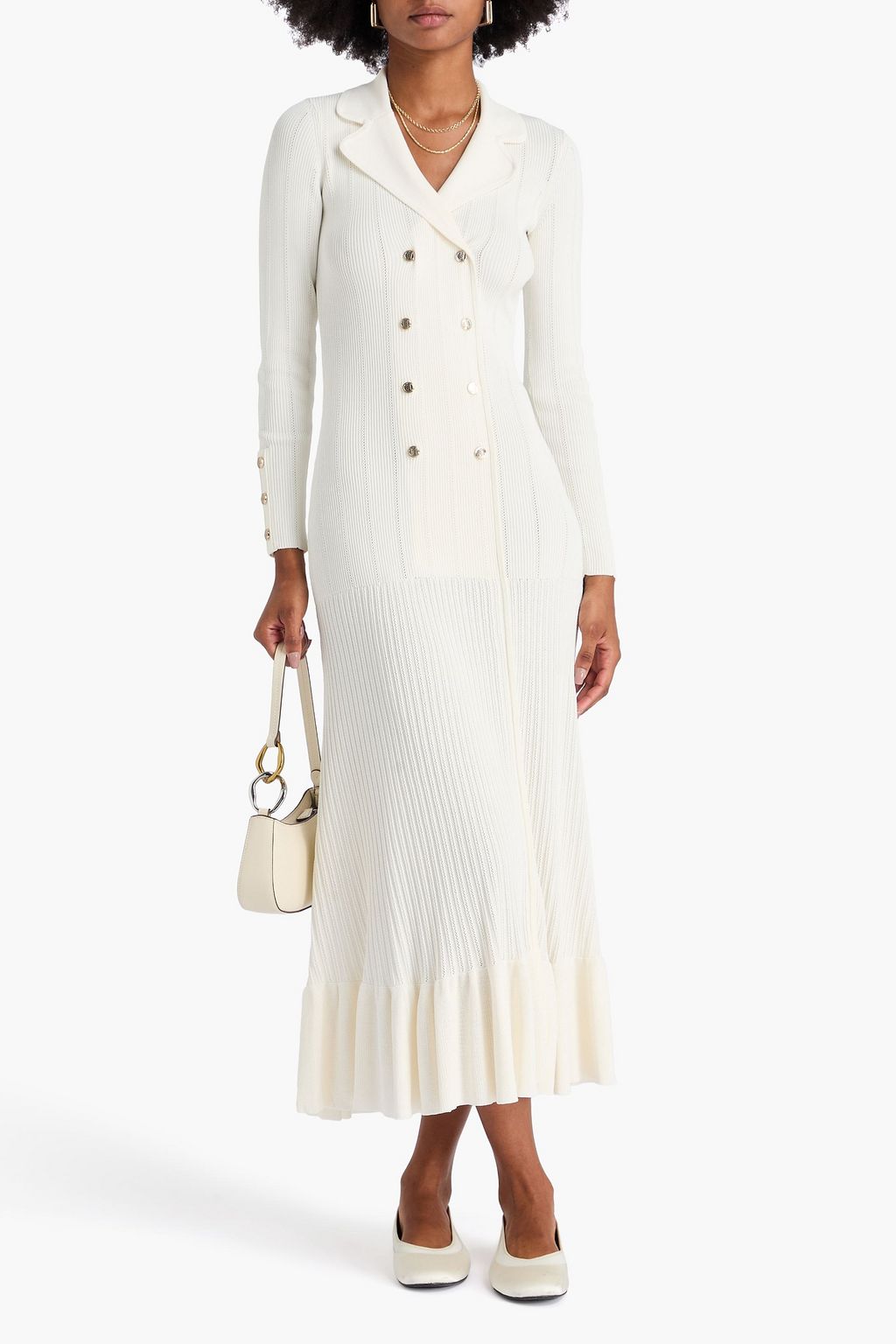 SANDRO Ribbed-knit midi shirt dress