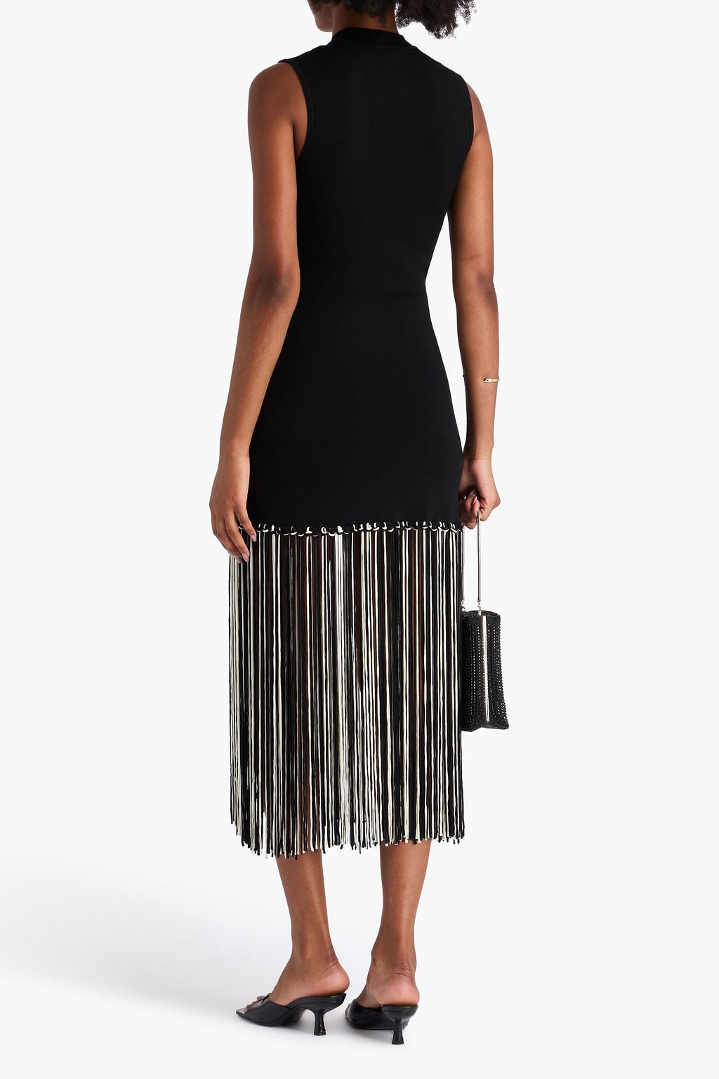 SANDRO Fringed stretch-knit midi dress