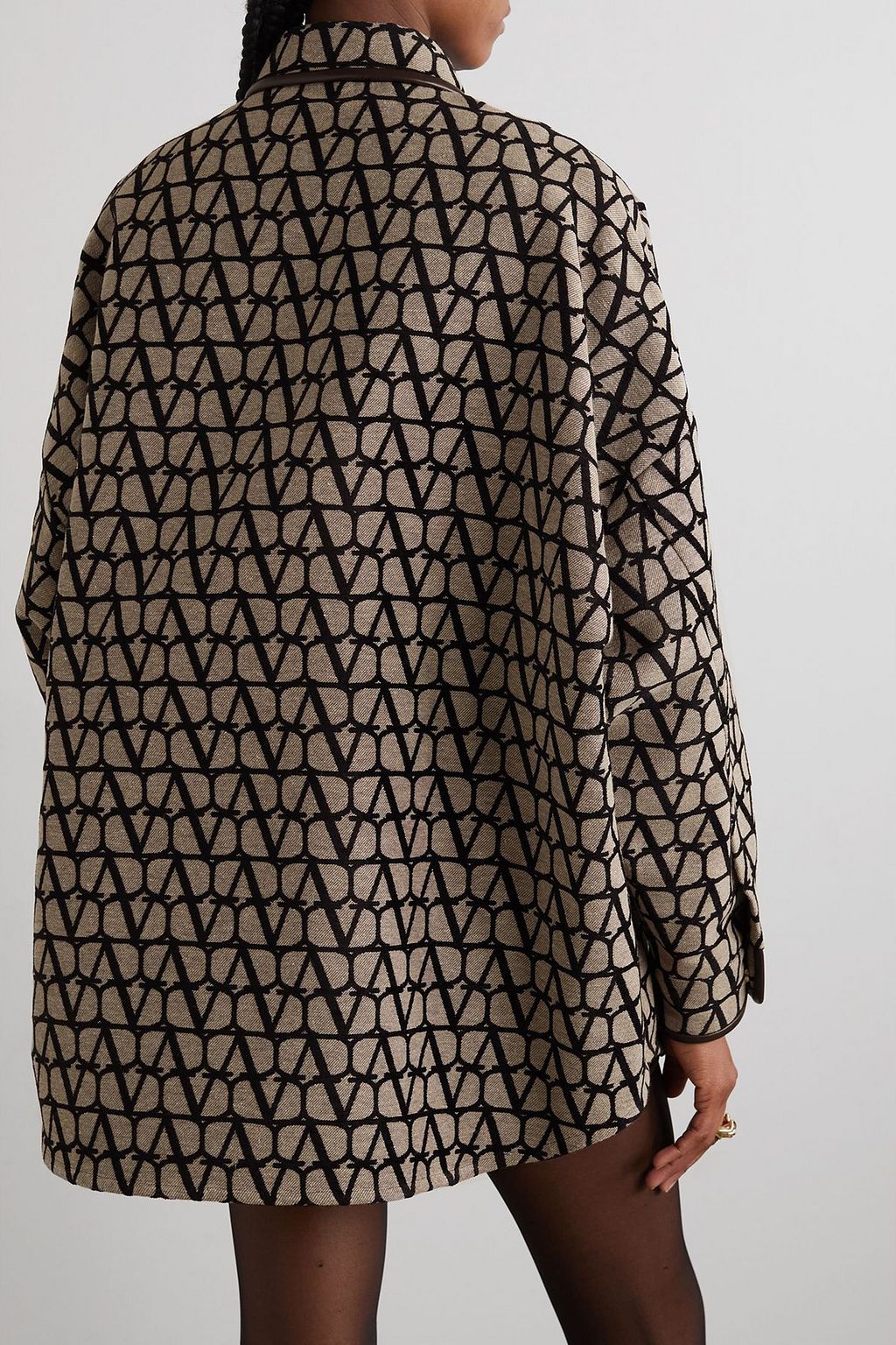 VALENTINO GARAVANI Oversized leather-trimmed jacquard jacket