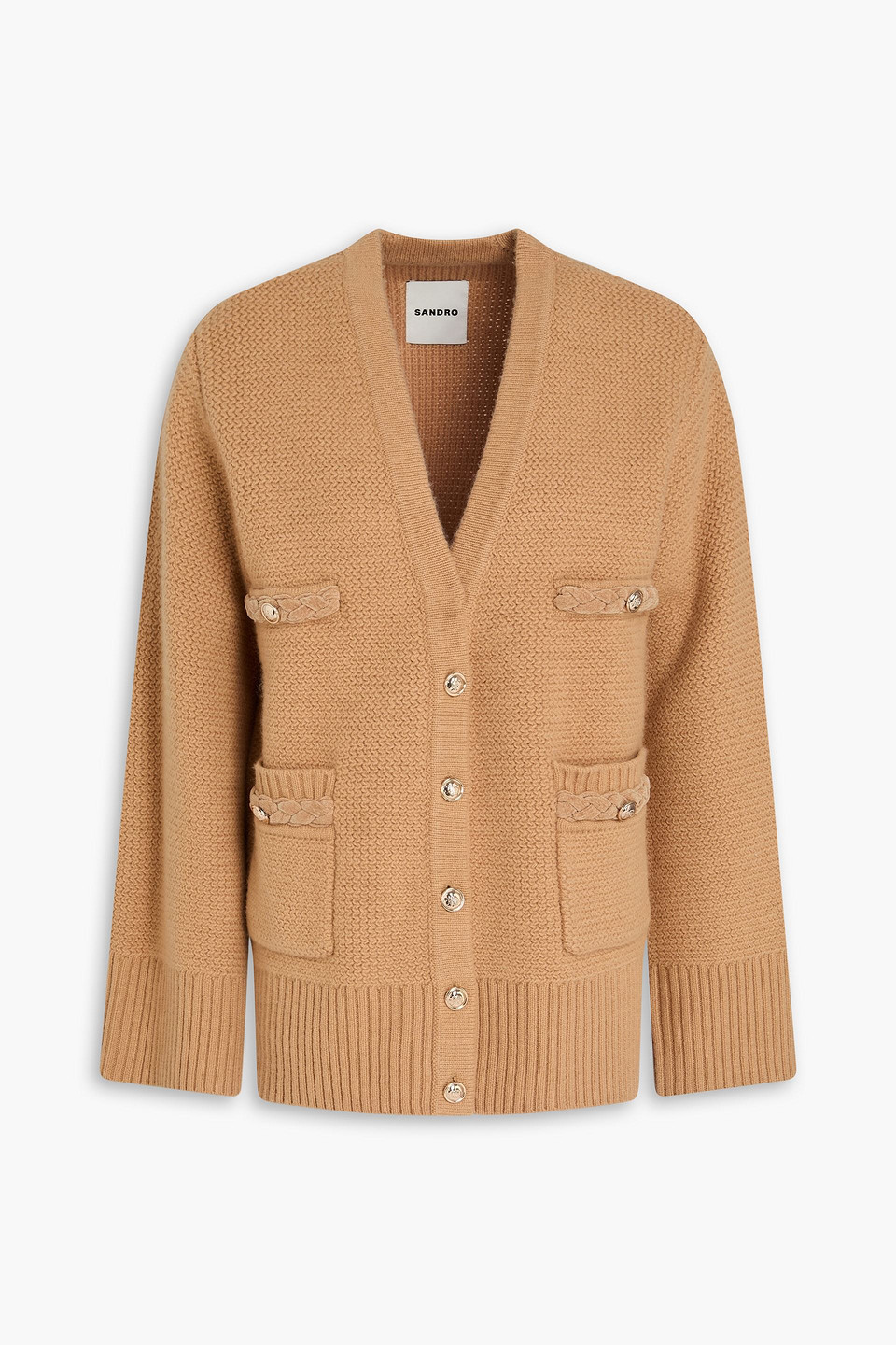 sandro - velvet-trimmed wool cardigan - brown - 0