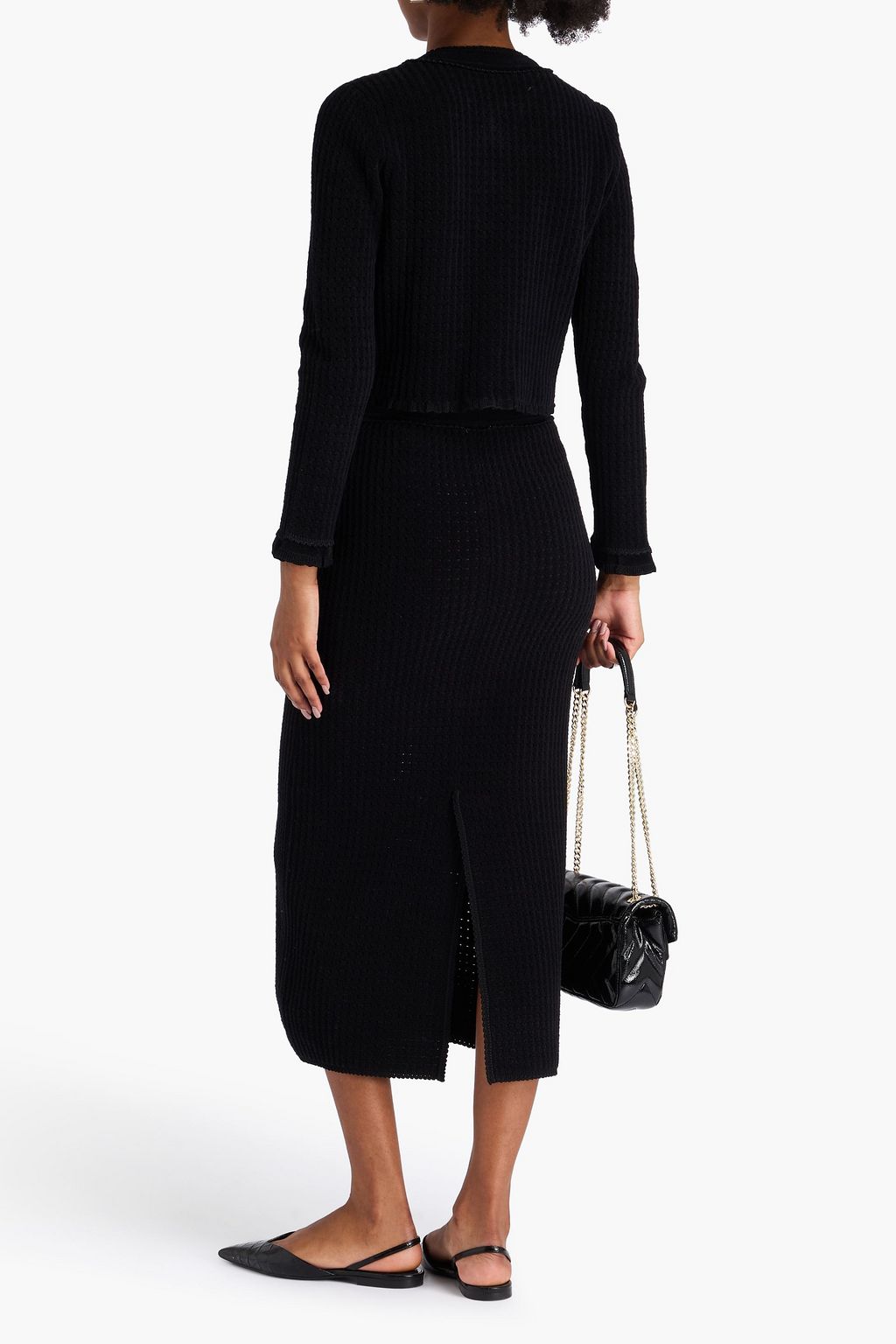 SANDRO Cropped pointelle-knit cardigan