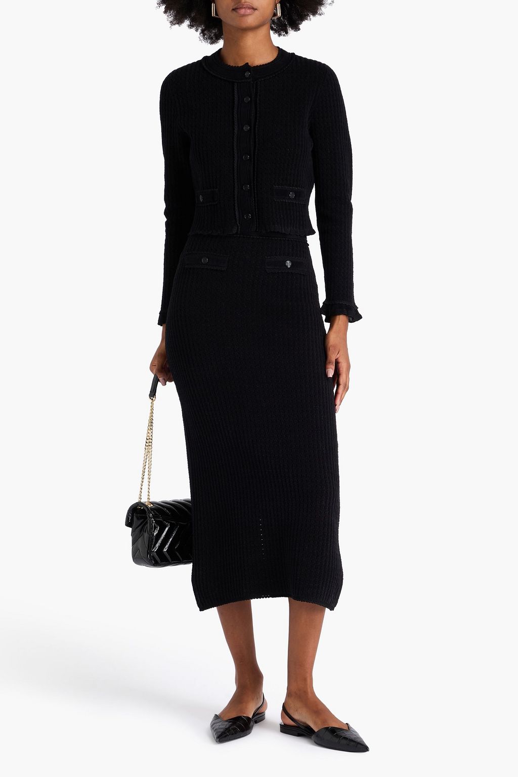 SANDRO Cropped pointelle-knit cardigan
