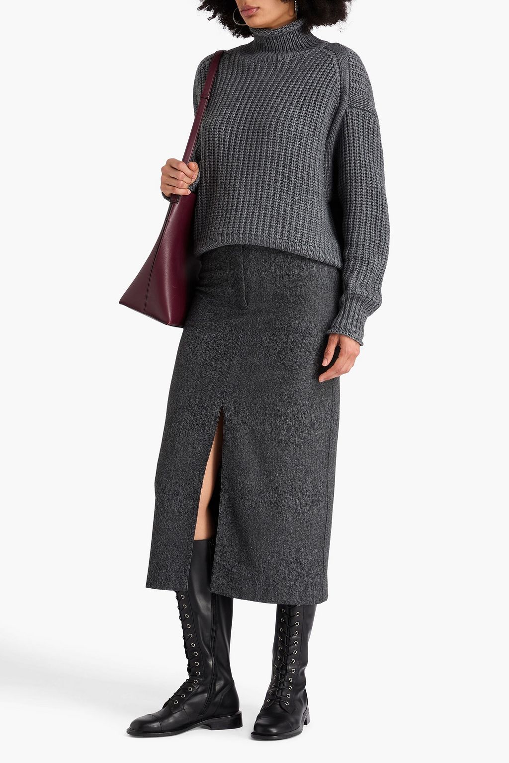 AUTUMN CASHMERE Mélange ribbed-knit turtleneck sweater