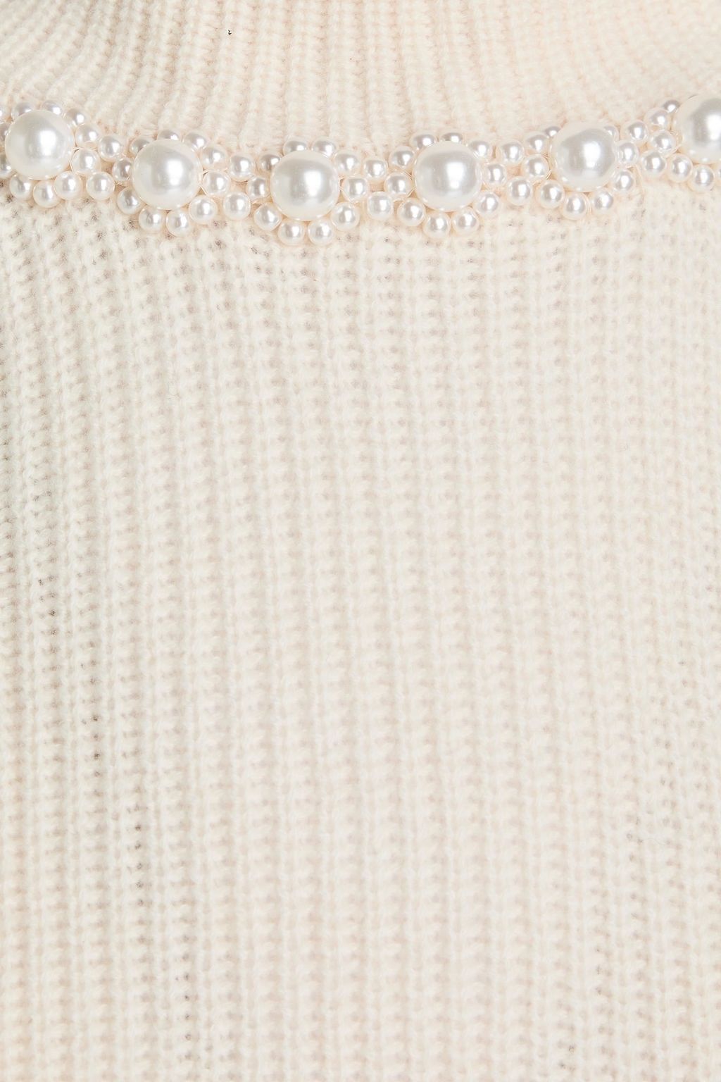 SANDRO Faux pearl-embellished ribbed wool and cashmere-blend sweater