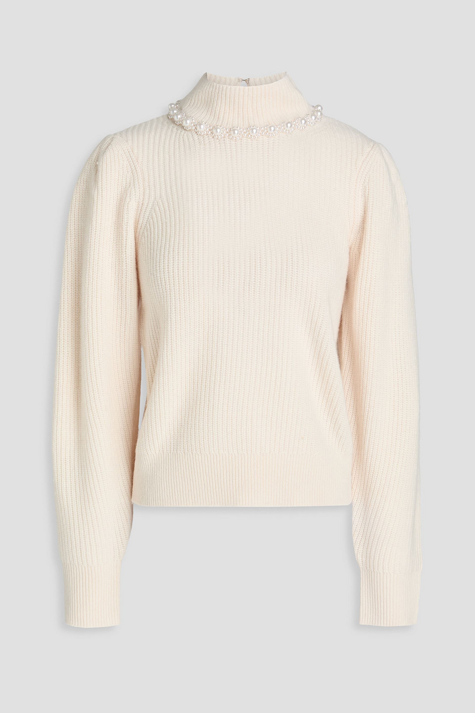 Sandro Faux Pearl-embellished Wool And Cashmere-blend Turtleneck Sweater In Neutral