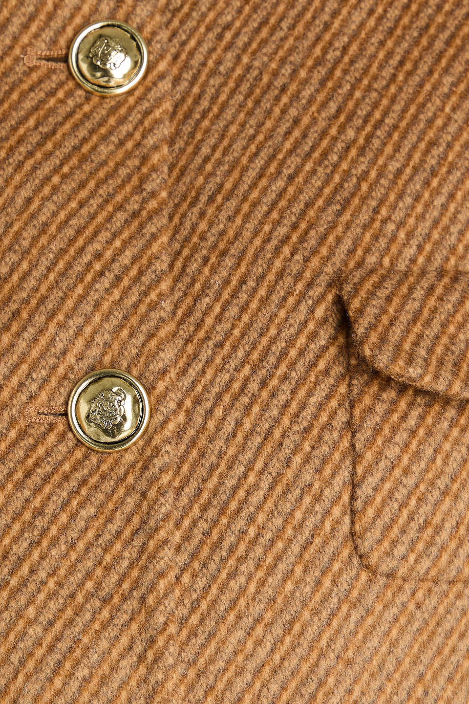 Sandro Cropped Striped Wool-blend Felt Jacket In Brown