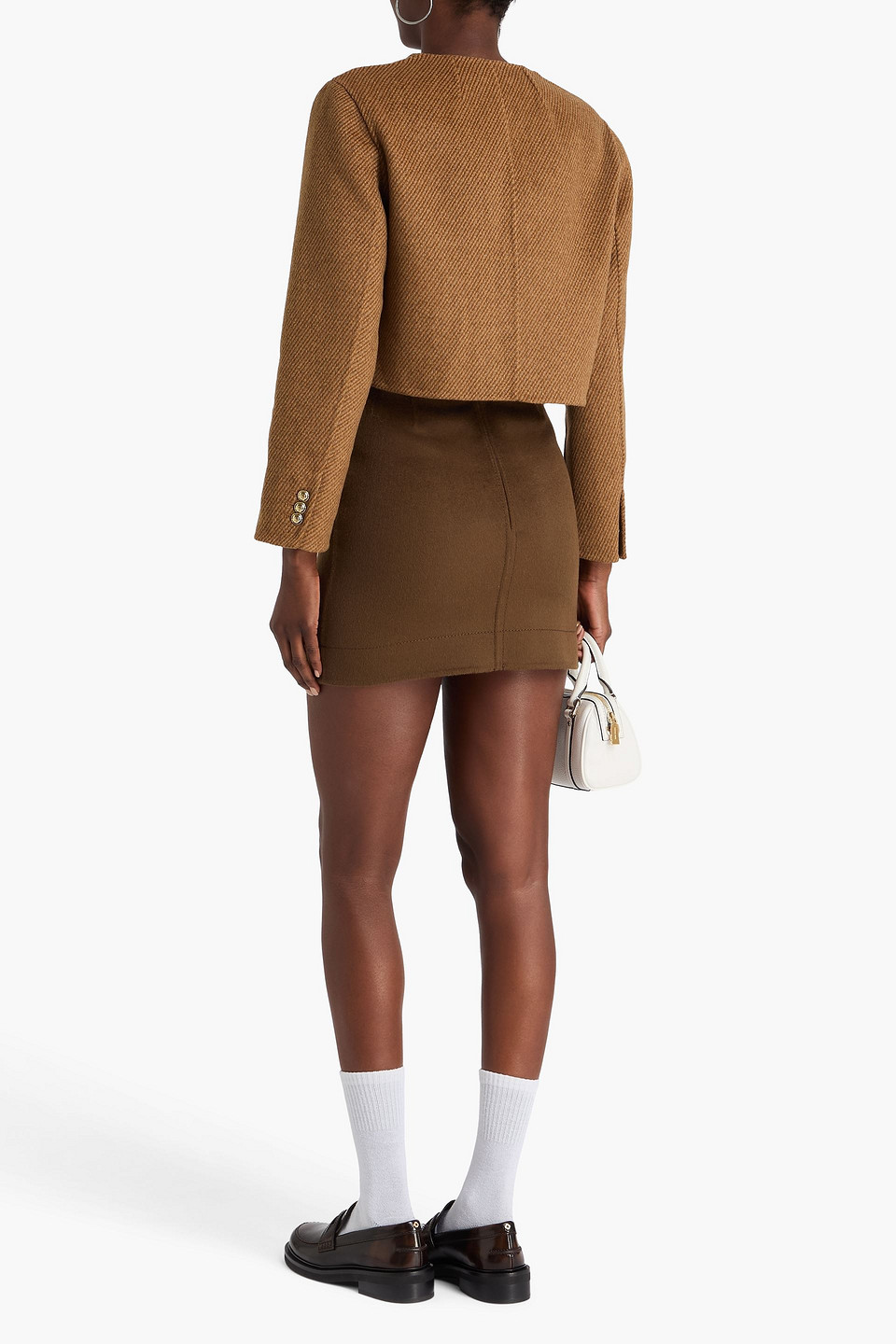 Sandro Cropped Striped Wool-blend Felt Jacket In Brown